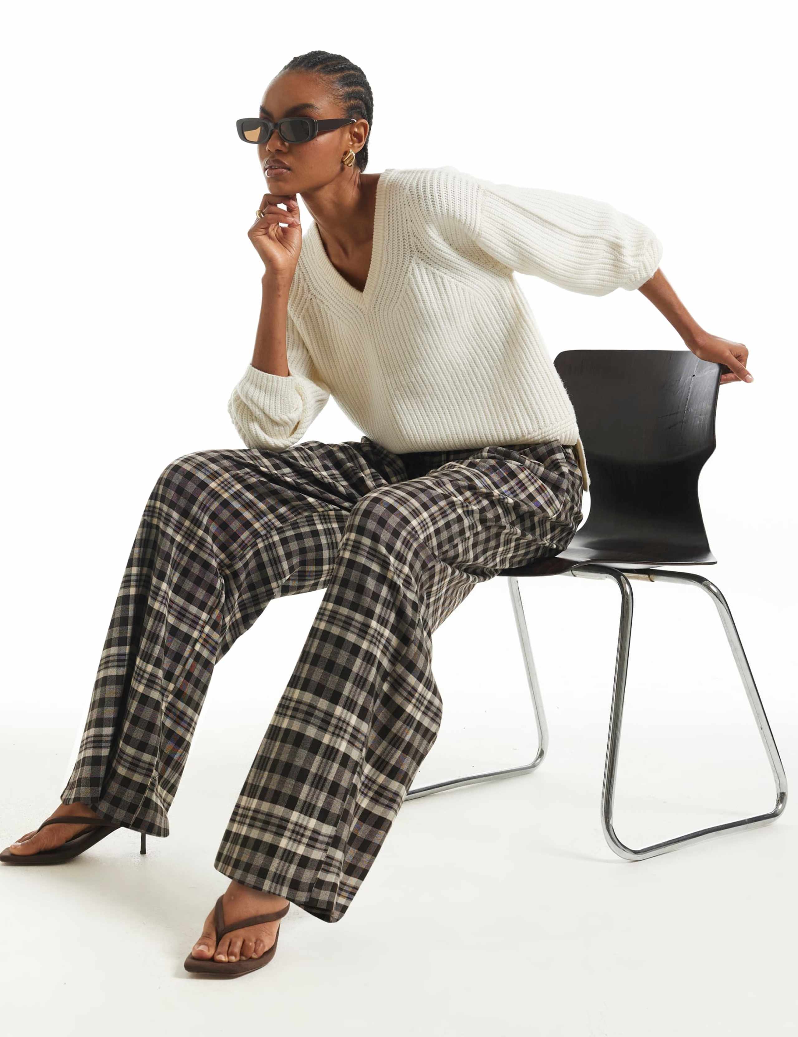 Checked Elasticated Waist Straight Trousers 2 of 6