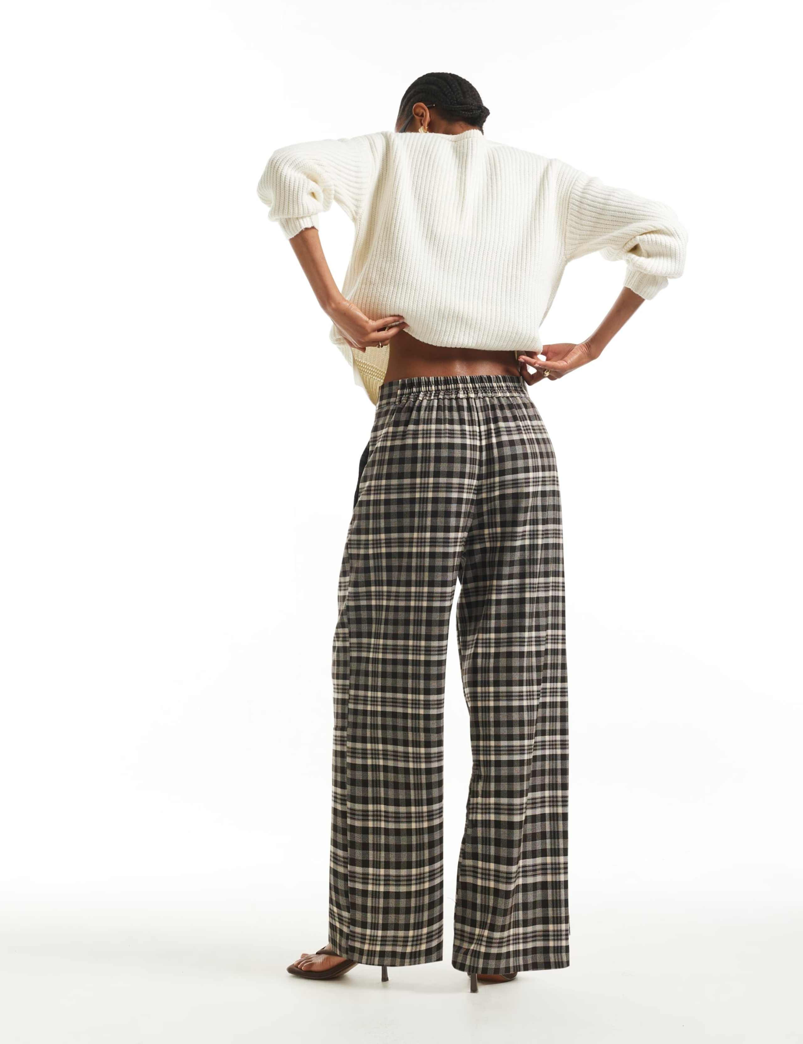 Checked Elasticated Waist Straight Trousers 3 of 6
