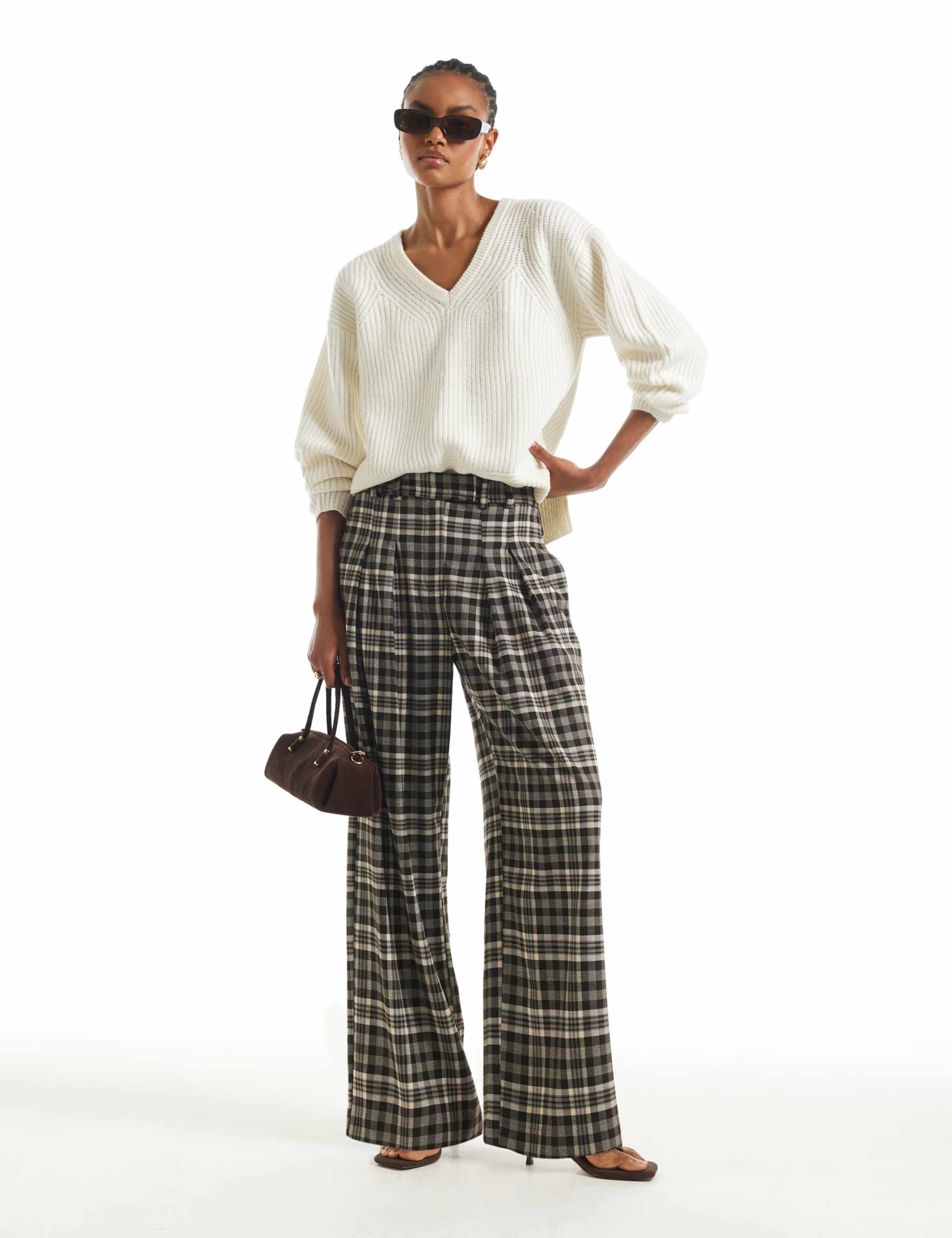 Checked Elasticated Waist Straight Trousers 4 of 6