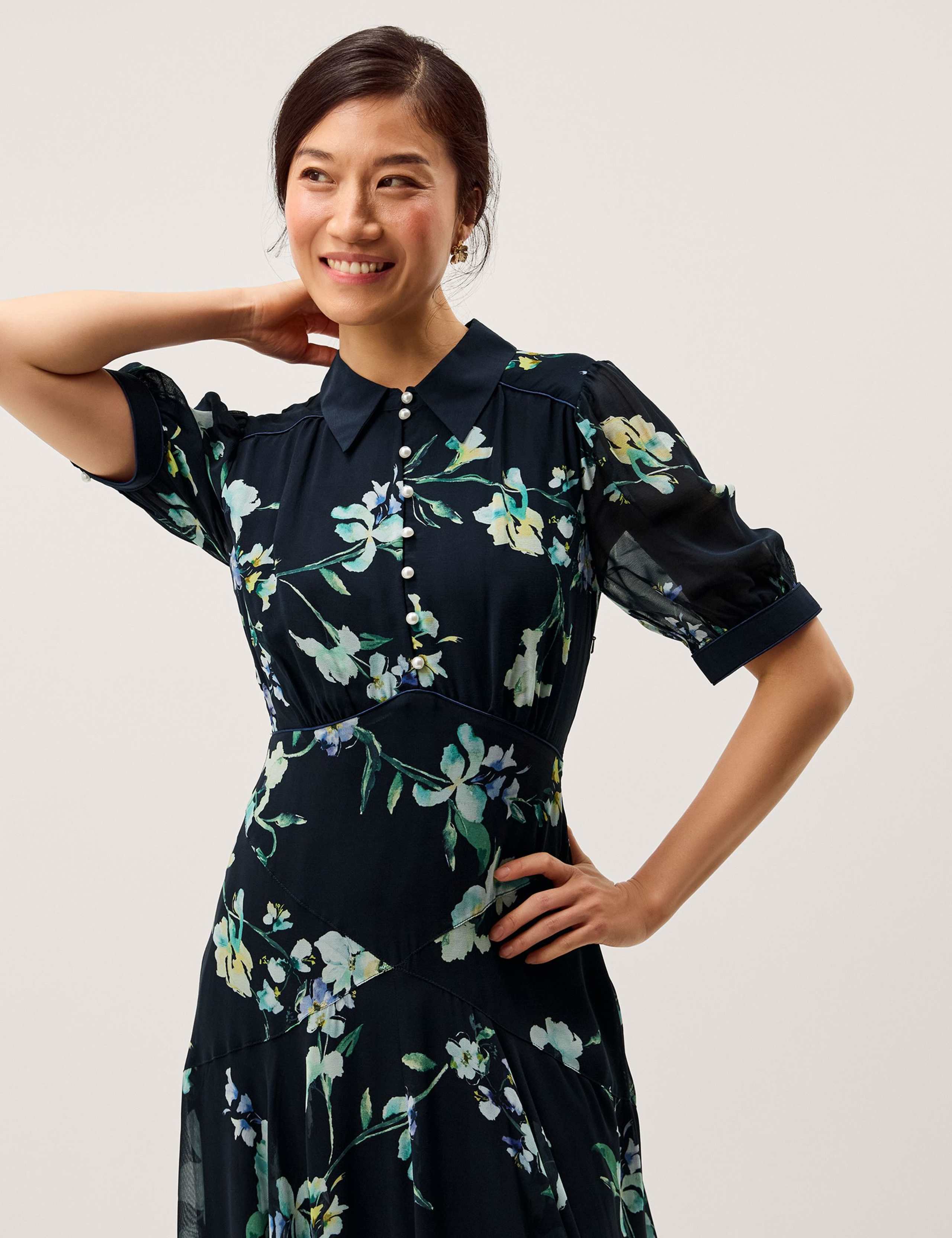Floral Button Front Midi Tea Dress 2 of 4