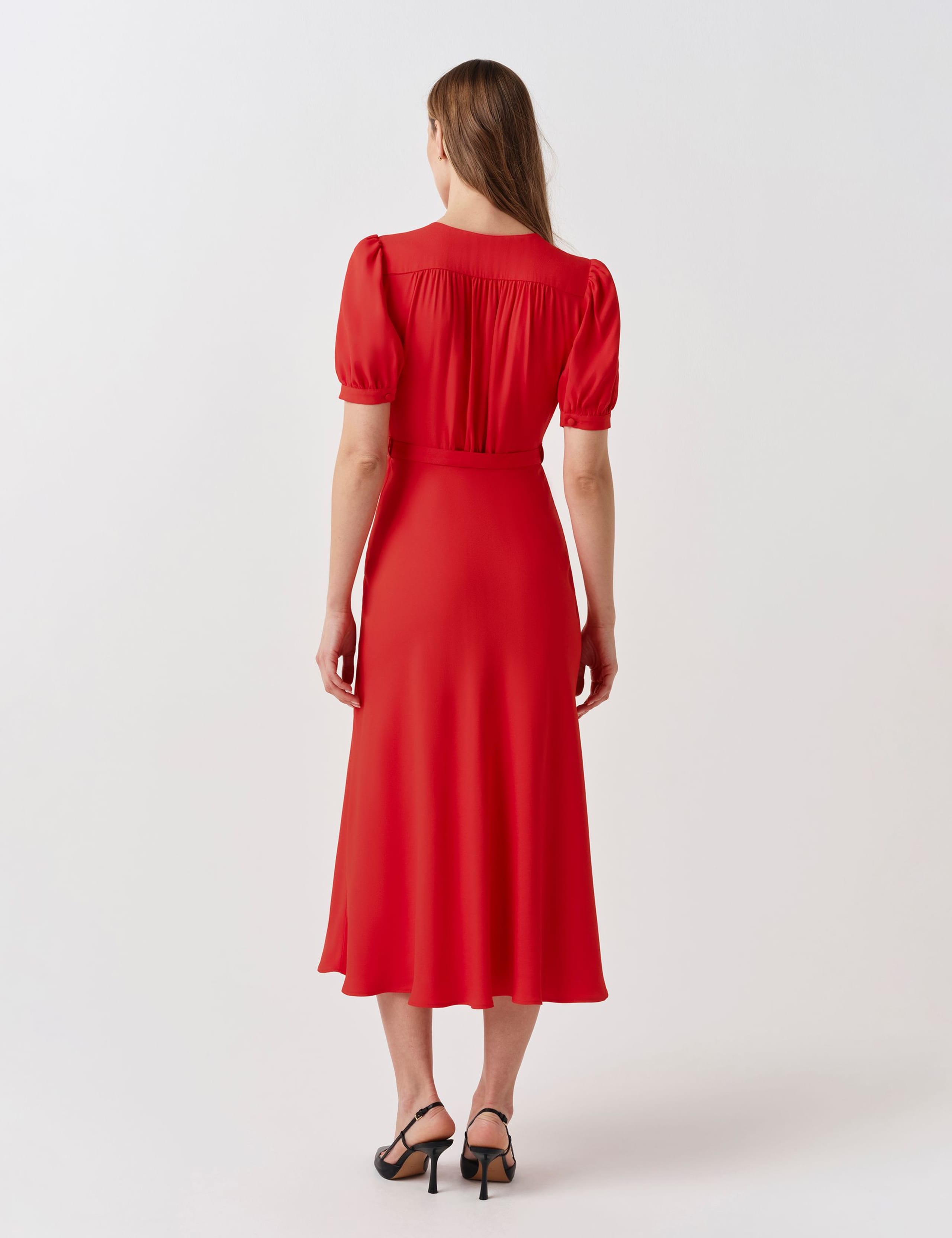 Crepe Tie Neck Midi Waisted Dress 4 of 5