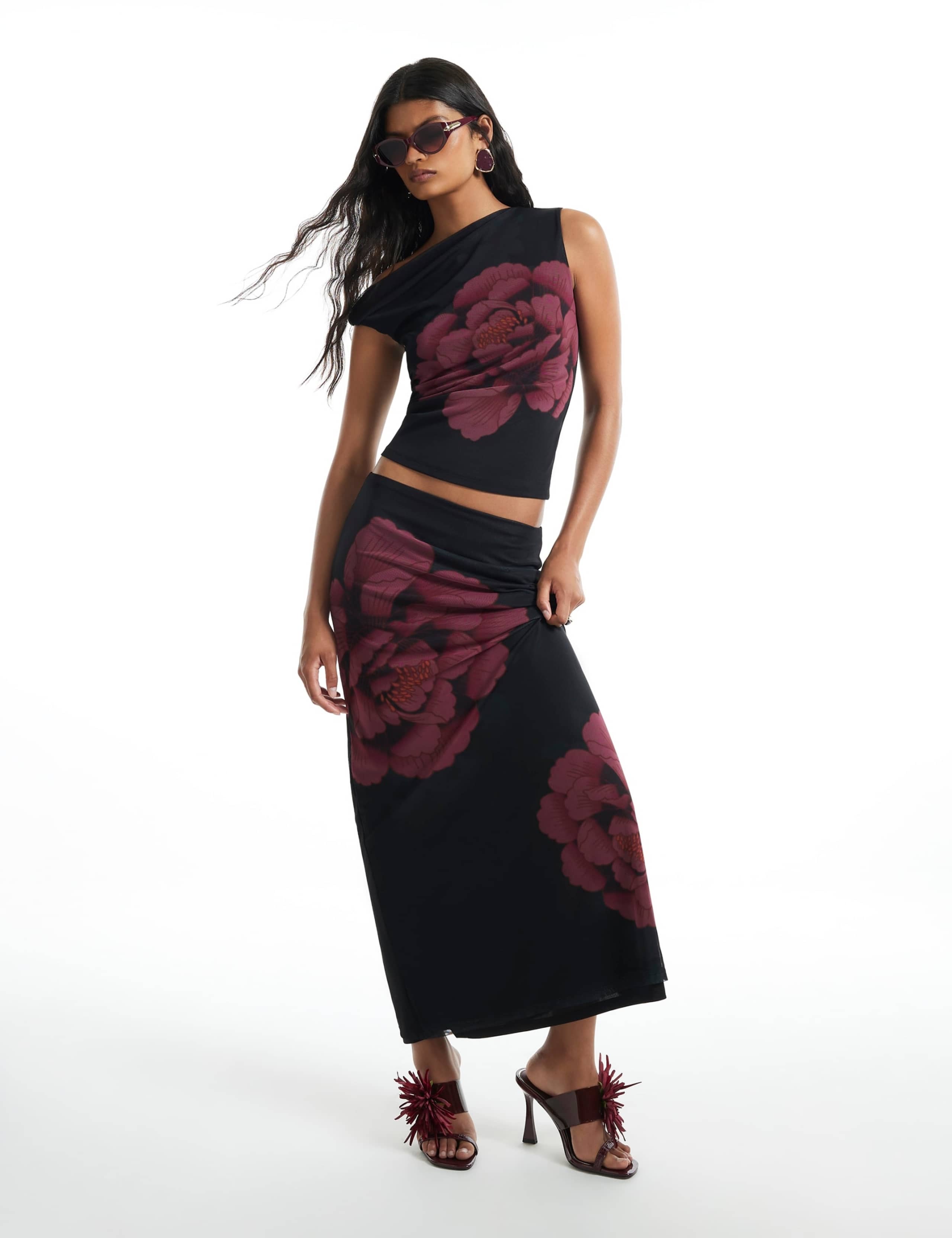 Floral Mesh Draped Off The Shoulder Top 2 of 6