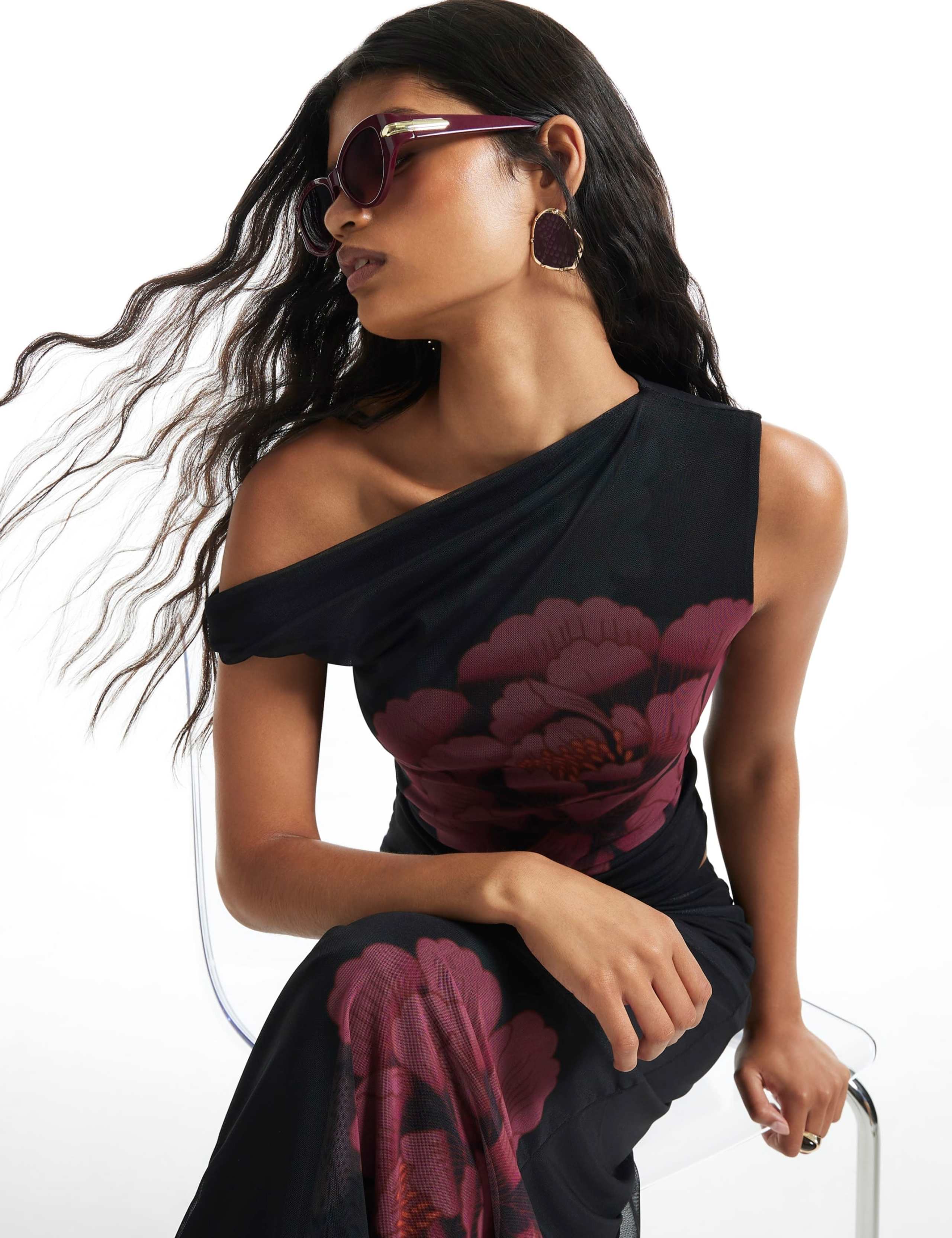 Floral Mesh Draped Off The Shoulder Top 6 of 6