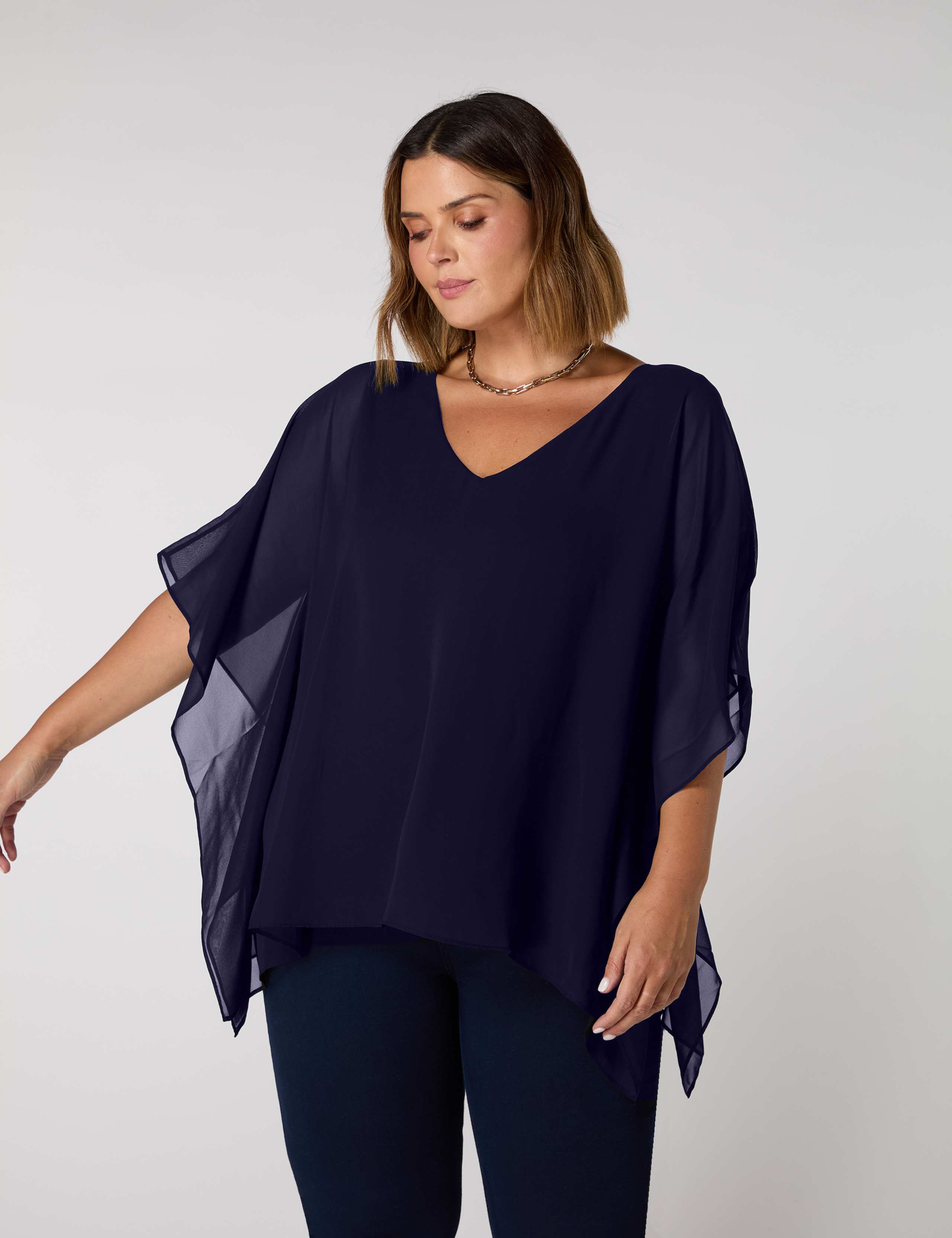 Chiffon Overlay V-Neck Top 2 of 4