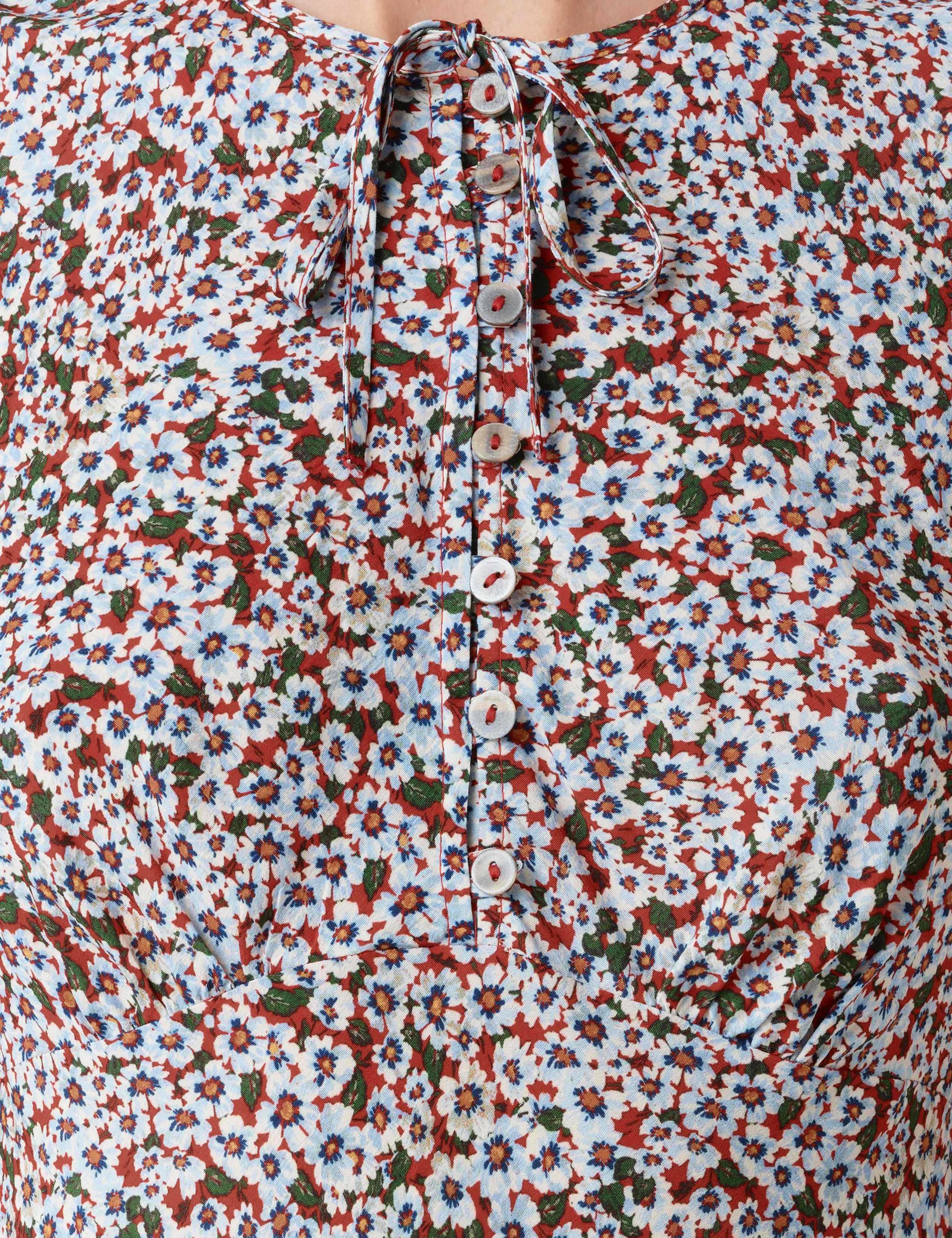 Floral Tie Neck Button Front Midi Tea Dress 6 of 6