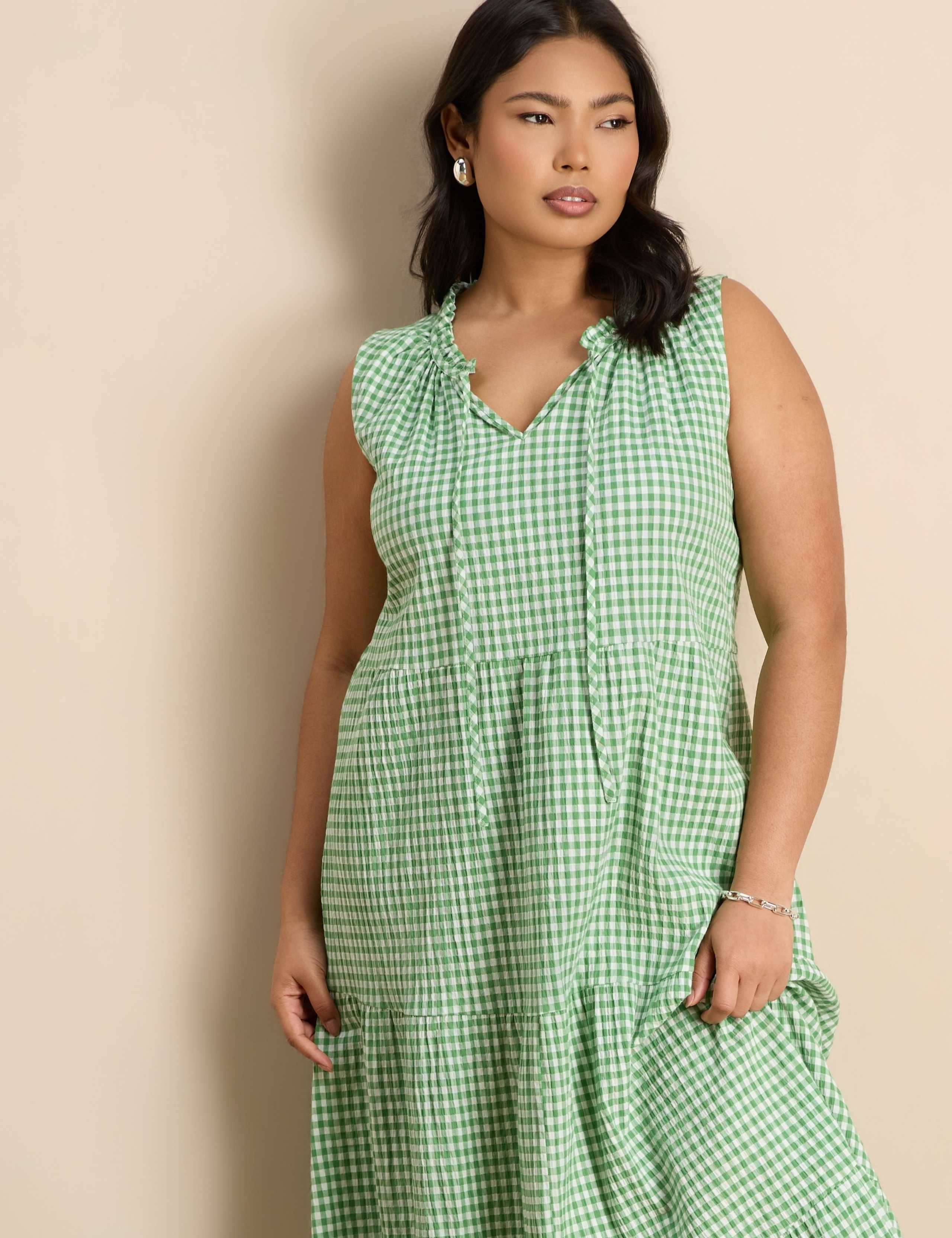 Cotton Rich Checked Midaxi Tiered Dress 2 of 6