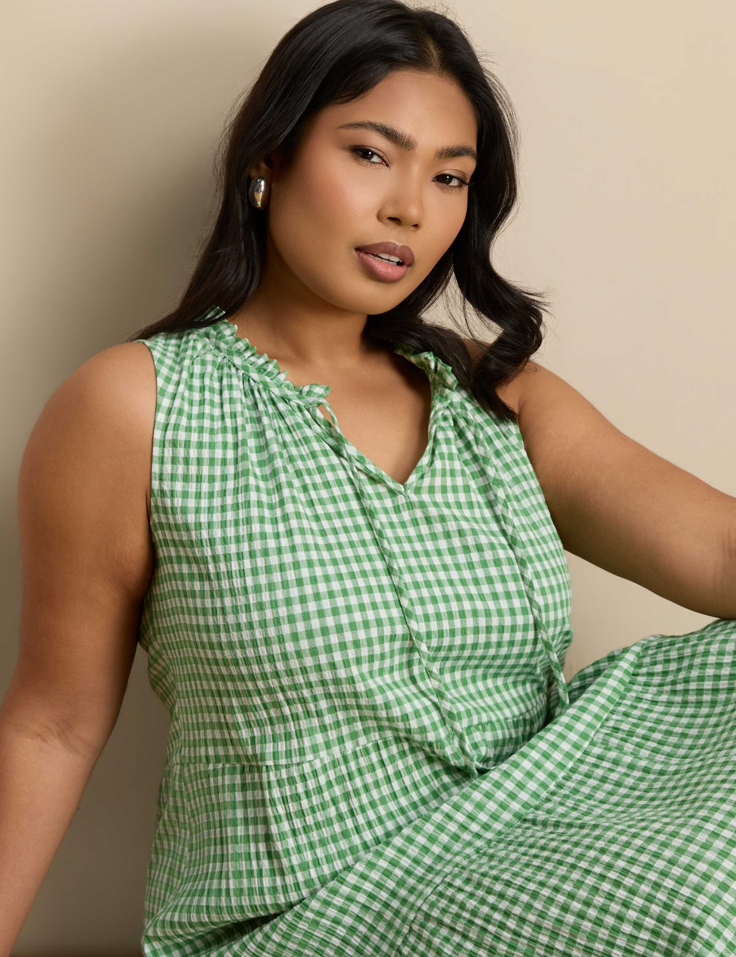 Cotton Rich Checked Midaxi Tiered Dress 3 of 6