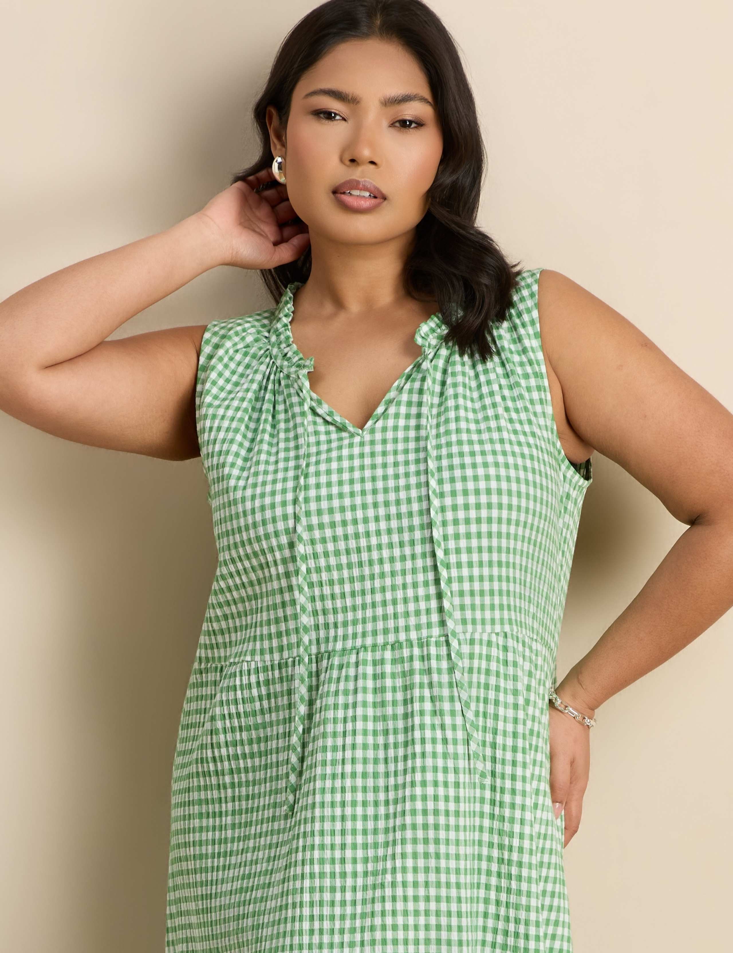 Cotton Rich Checked Midaxi Tiered Dress 5 of 6