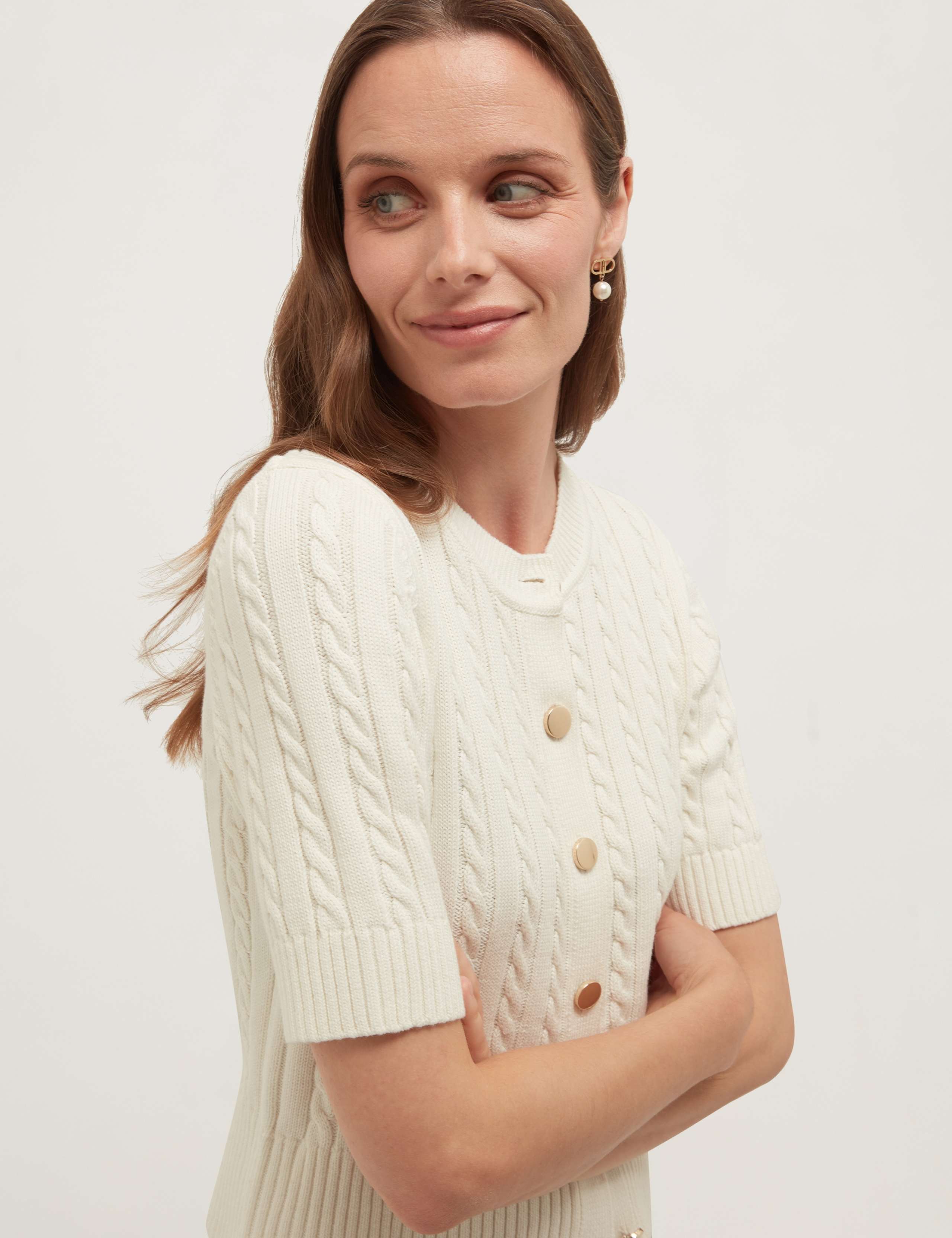 Pure Cotton Textured Crew Neck Cardigan 4 of 5
