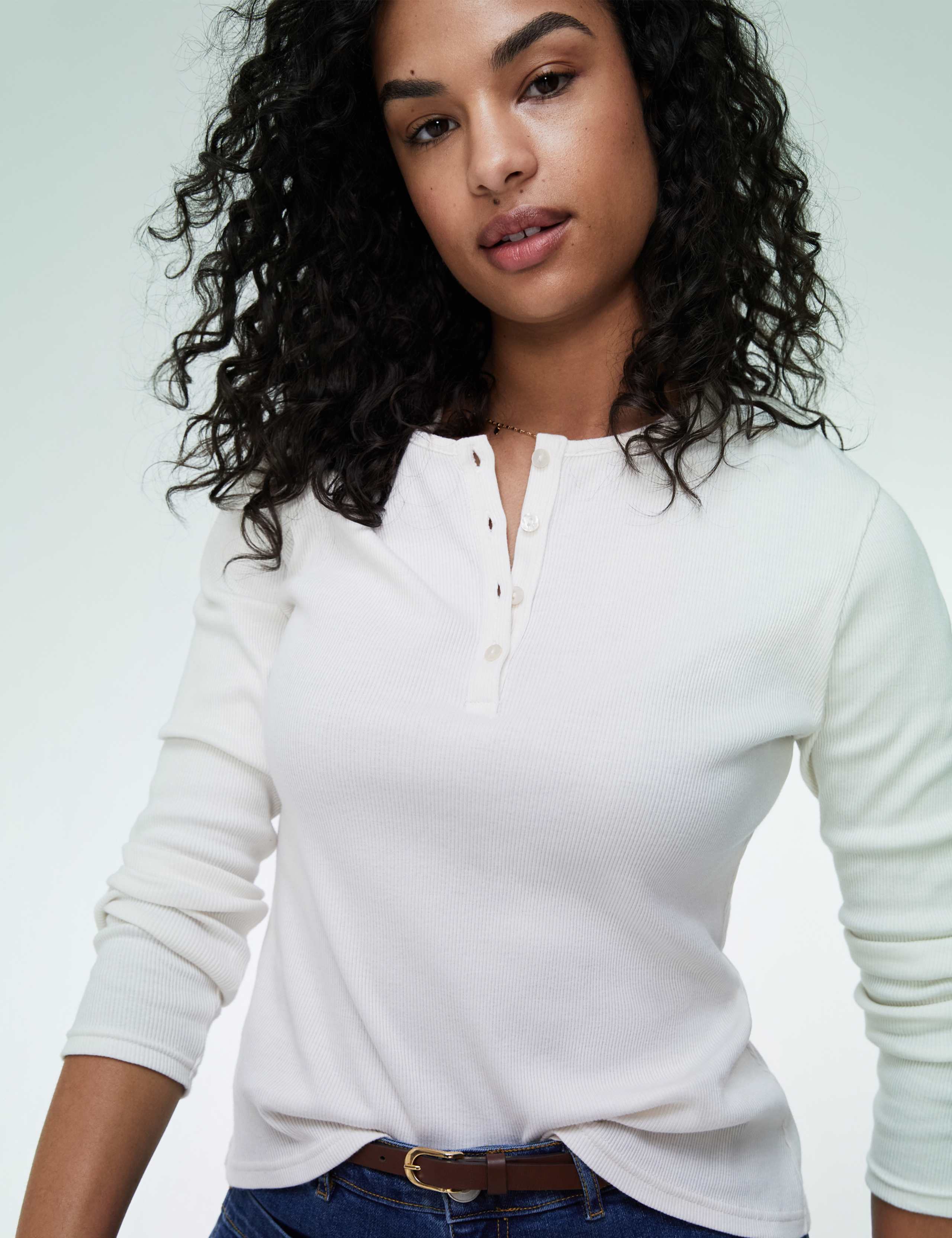 Pure Cotton Ribbed Henley Top 1 of 5