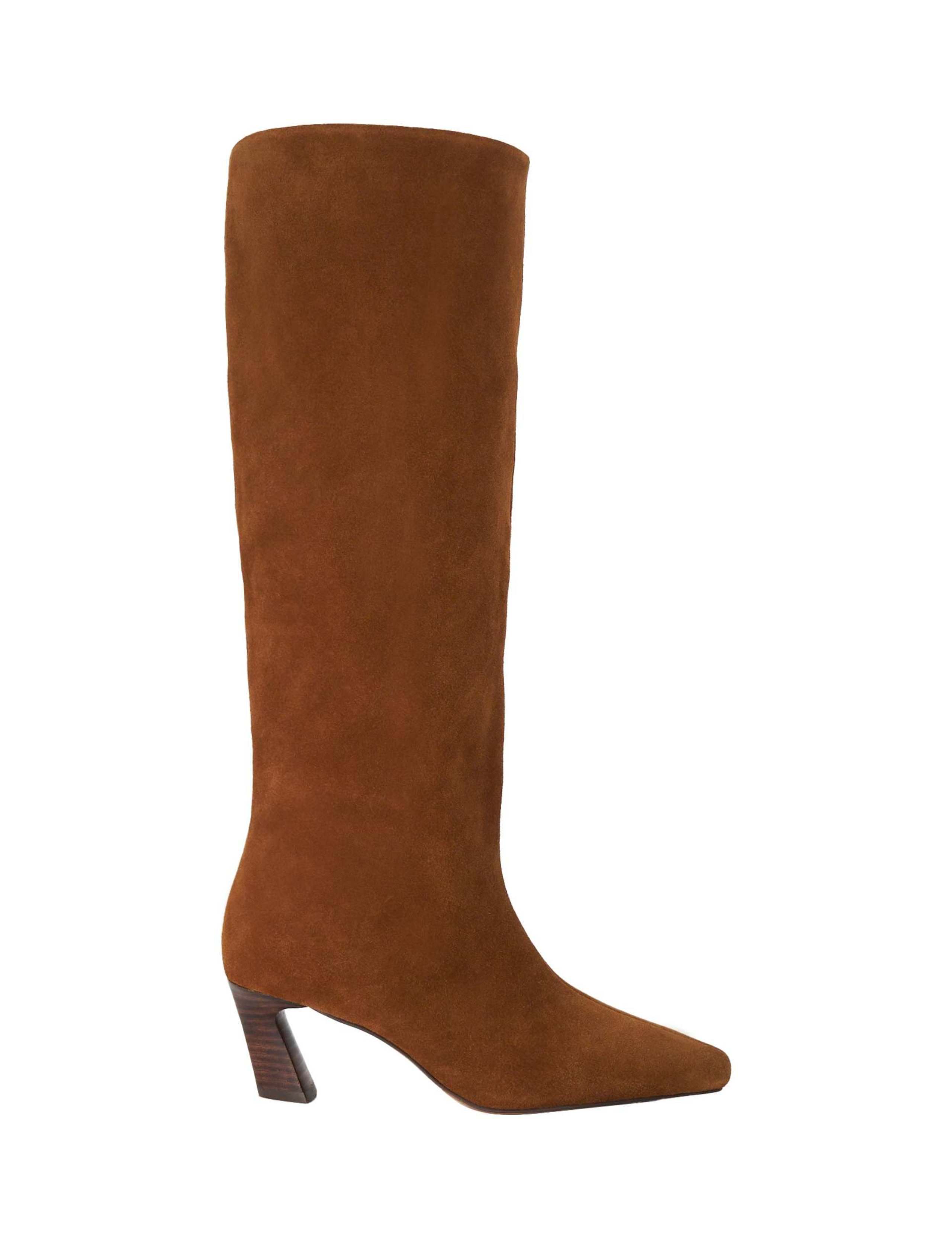 Leather Block Heel Knee High Boots 1 of 6