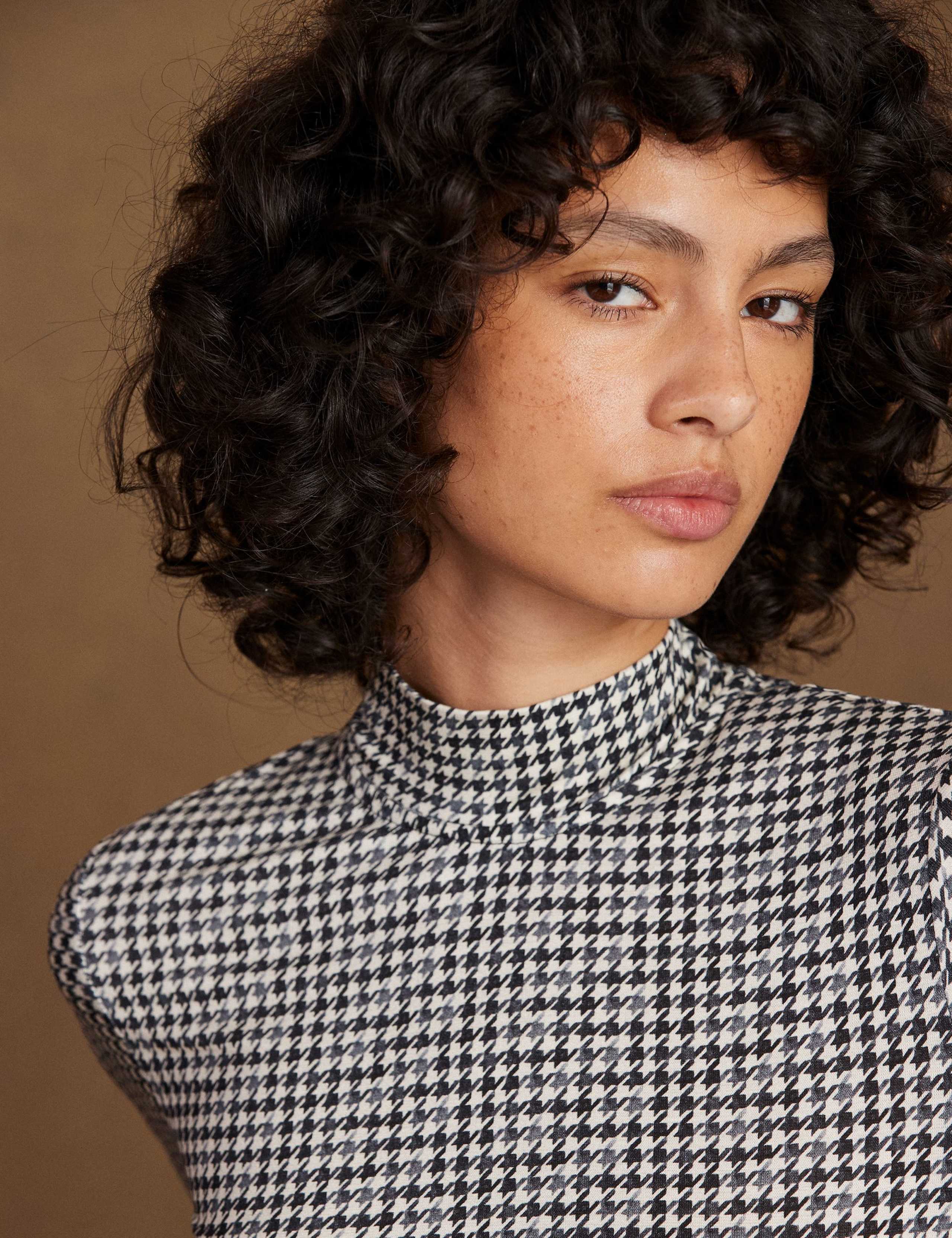 Jersey Checked High Neck Midaxi Skater Dress 3 of 5