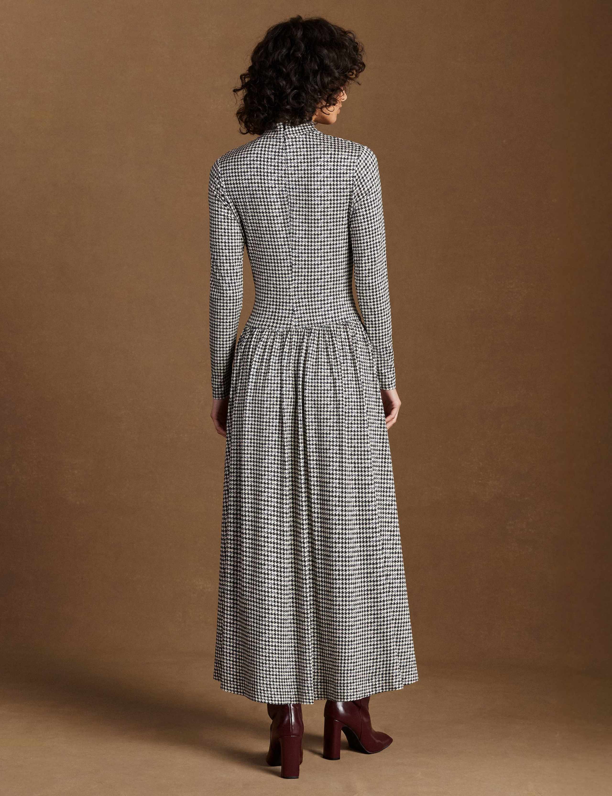 Jersey Checked High Neck Midaxi Skater Dress 4 of 5