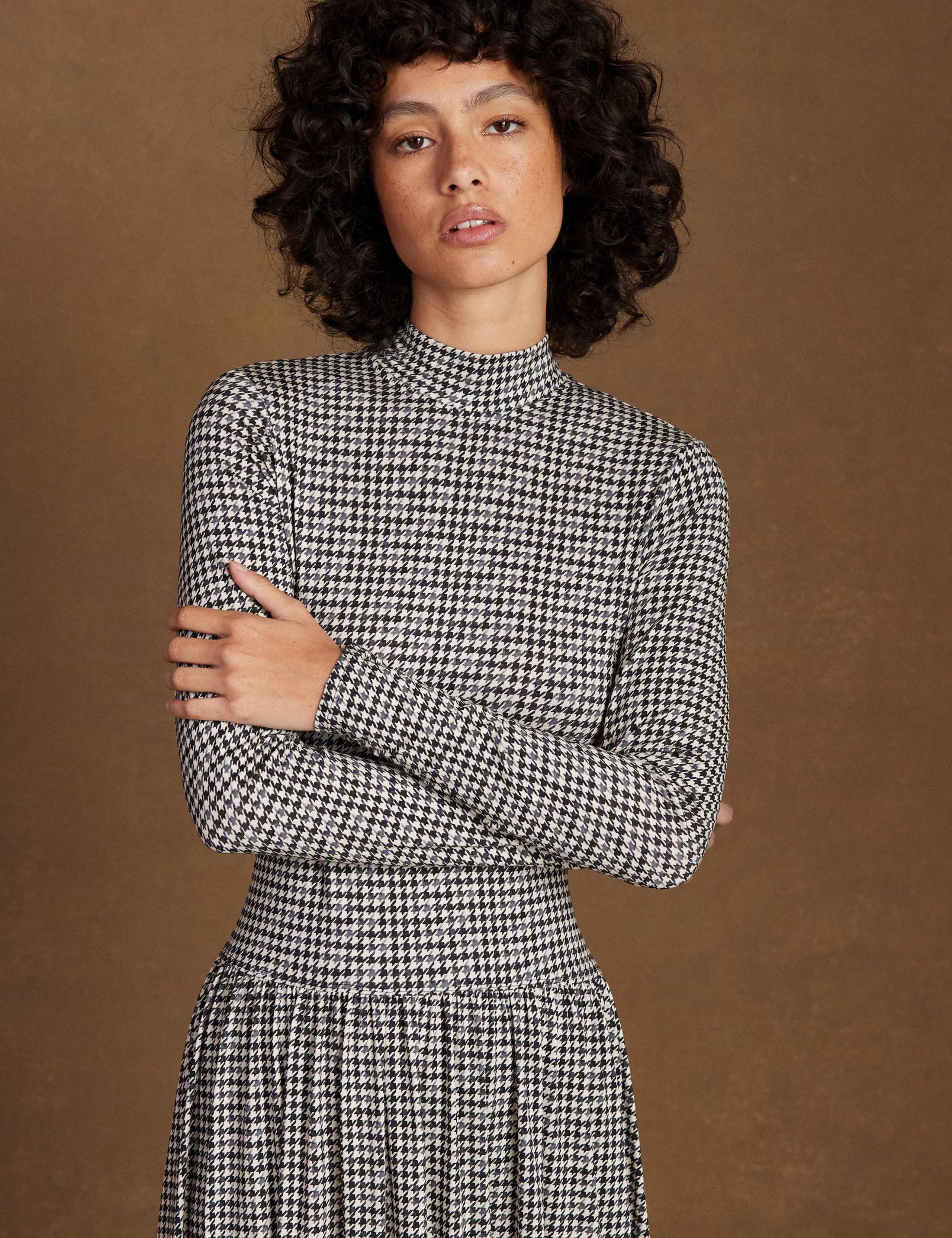 Jersey Checked High Neck Midaxi Skater Dress 5 of 5