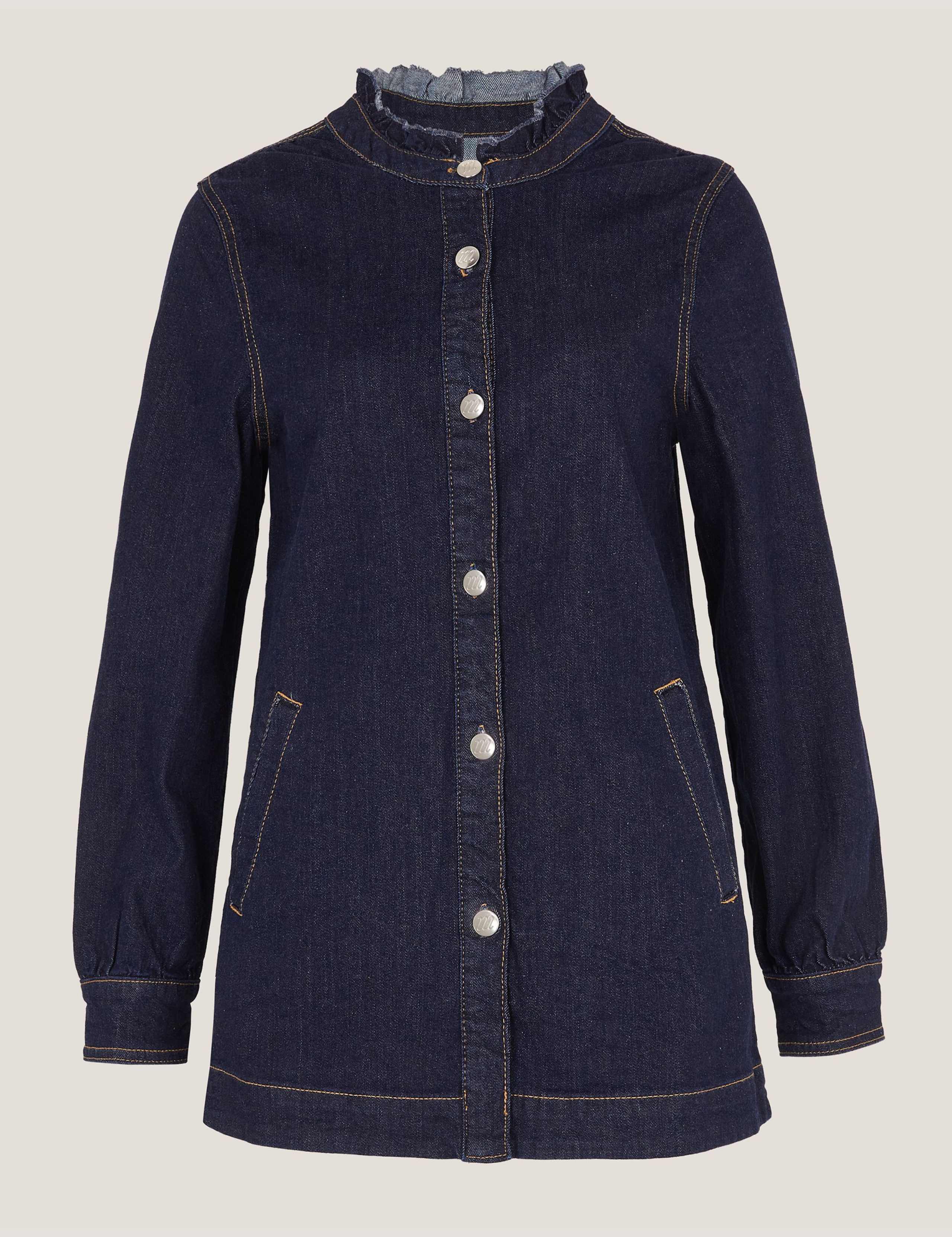 Denim Frill Collar Longline Jacket 1 of 5
