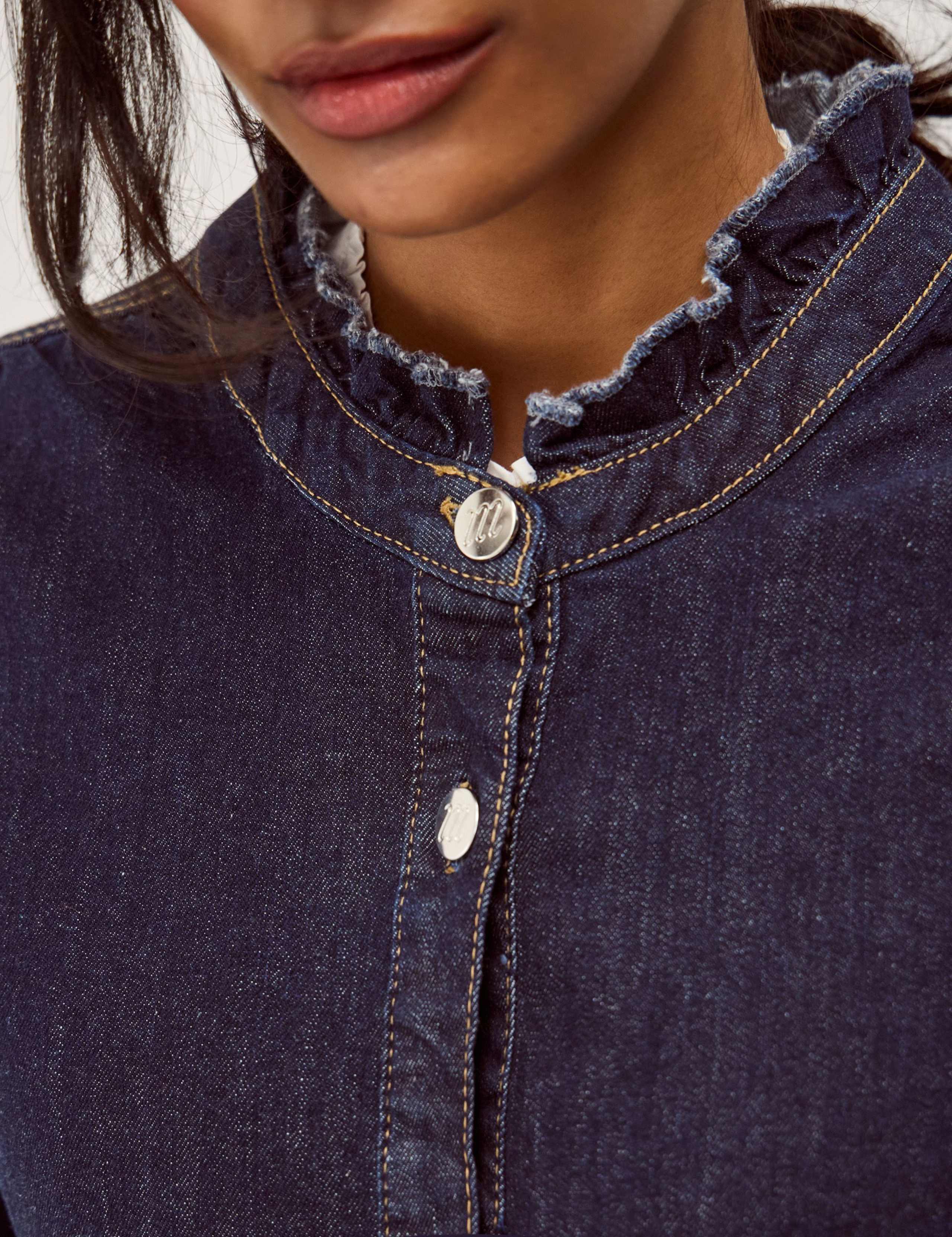 Denim Frill Collar Longline Jacket 2 of 5