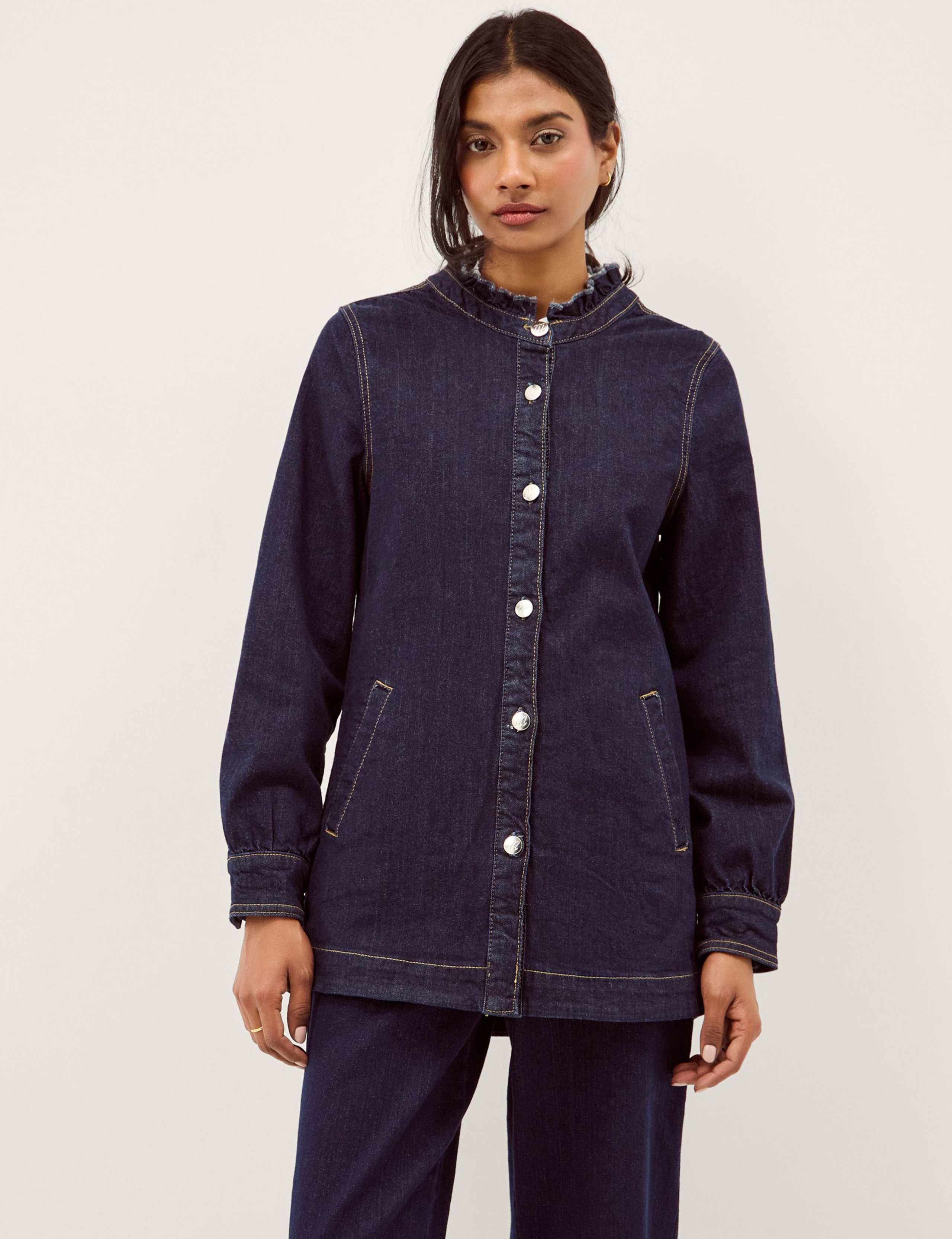 Denim Frill Collar Longline Jacket 3 of 5