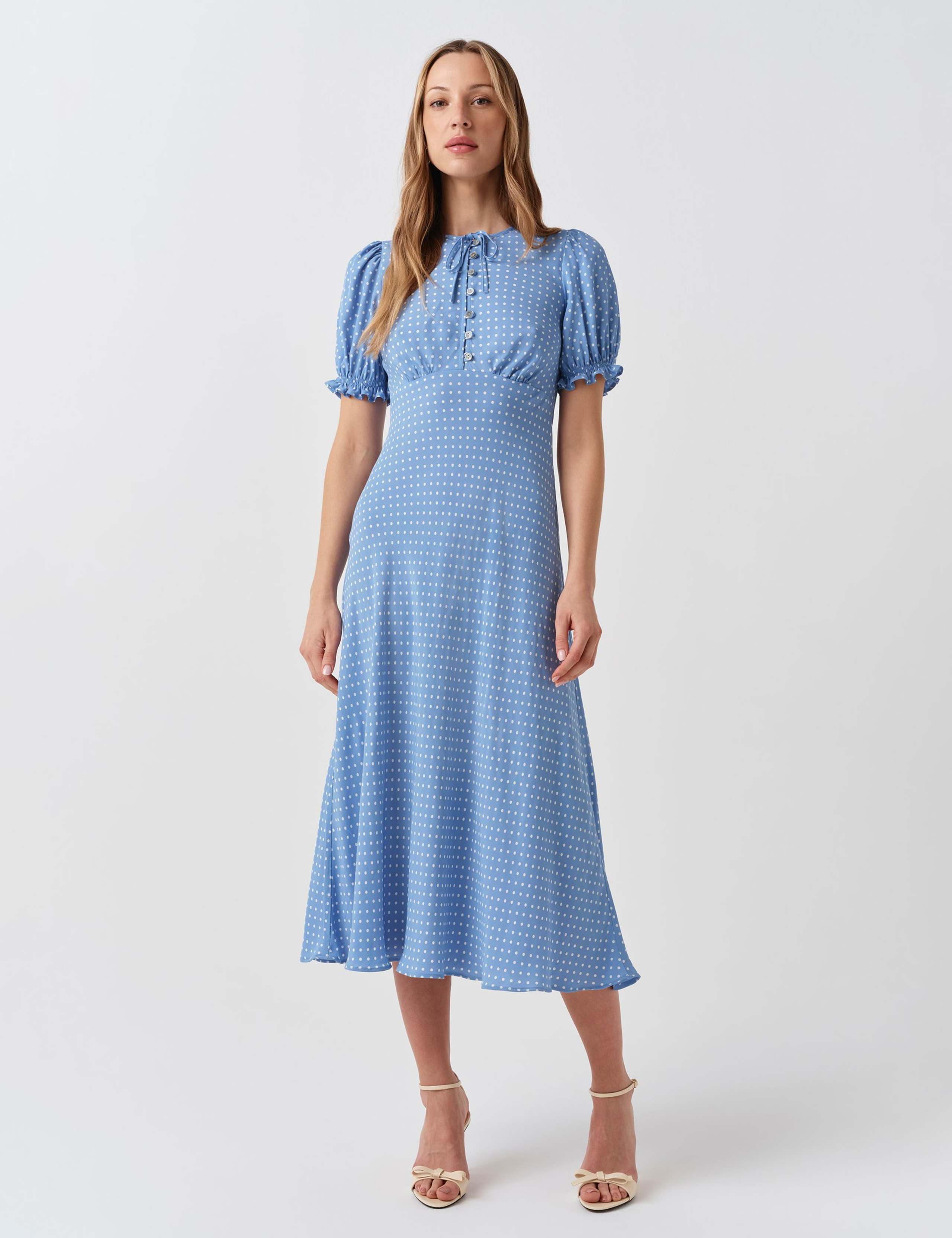 Polka Dot Tie Neck Midi Tea Dress 1 of 6