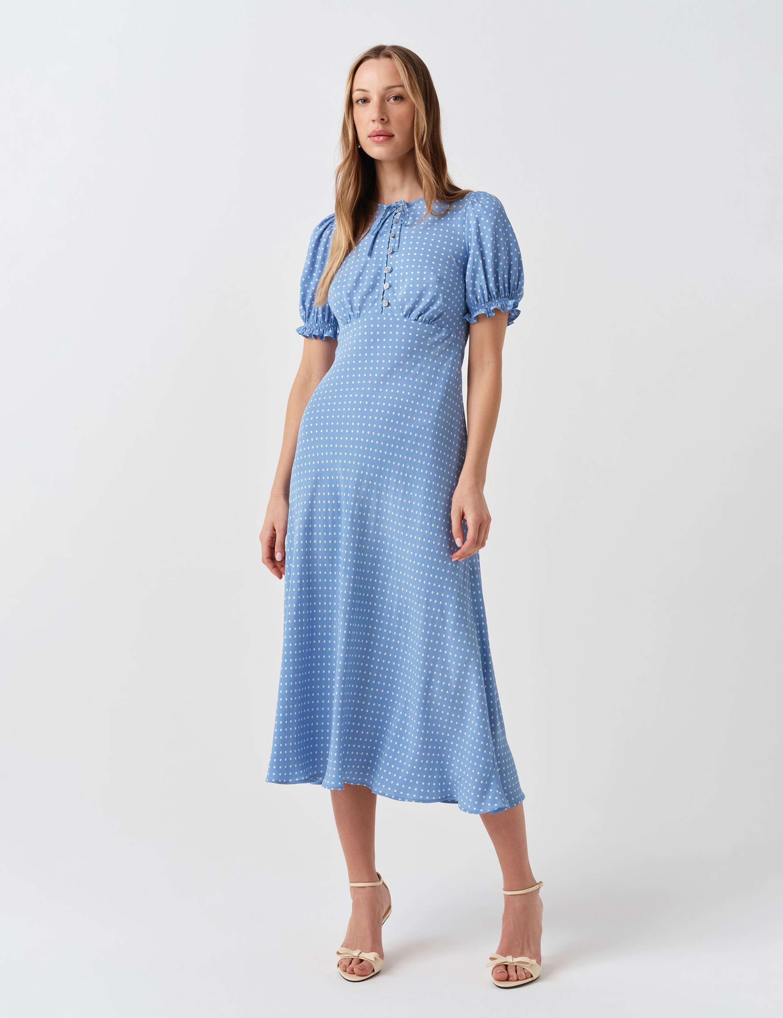 Polka Dot Tie Neck Midi Tea Dress 3 of 6