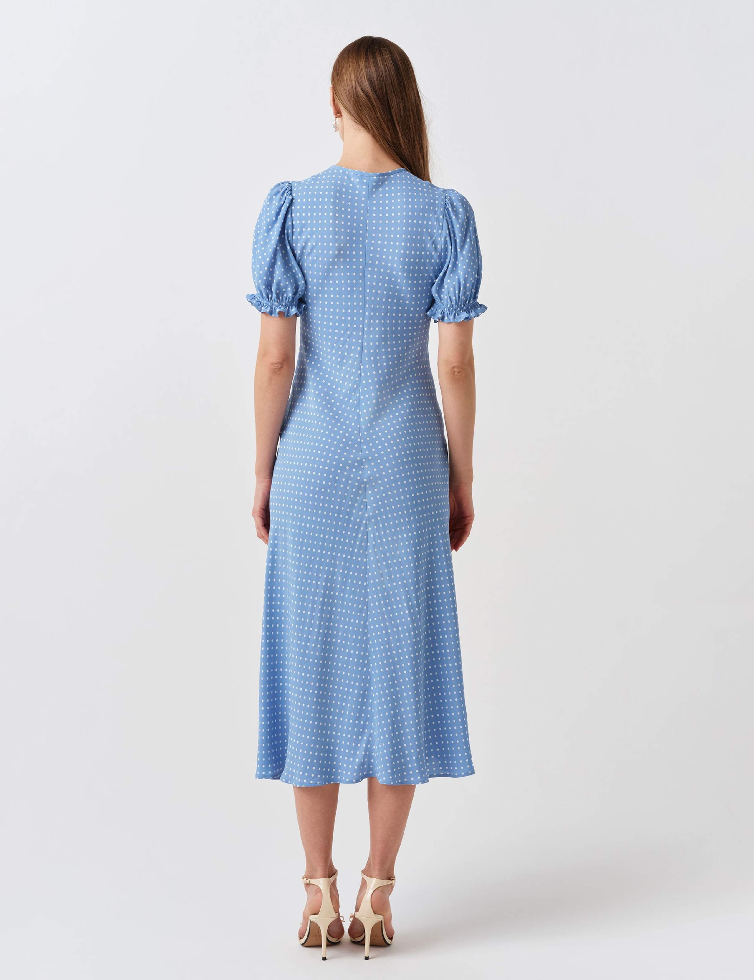 Polka Dot Tie Neck Midi Tea Dress 4 of 6