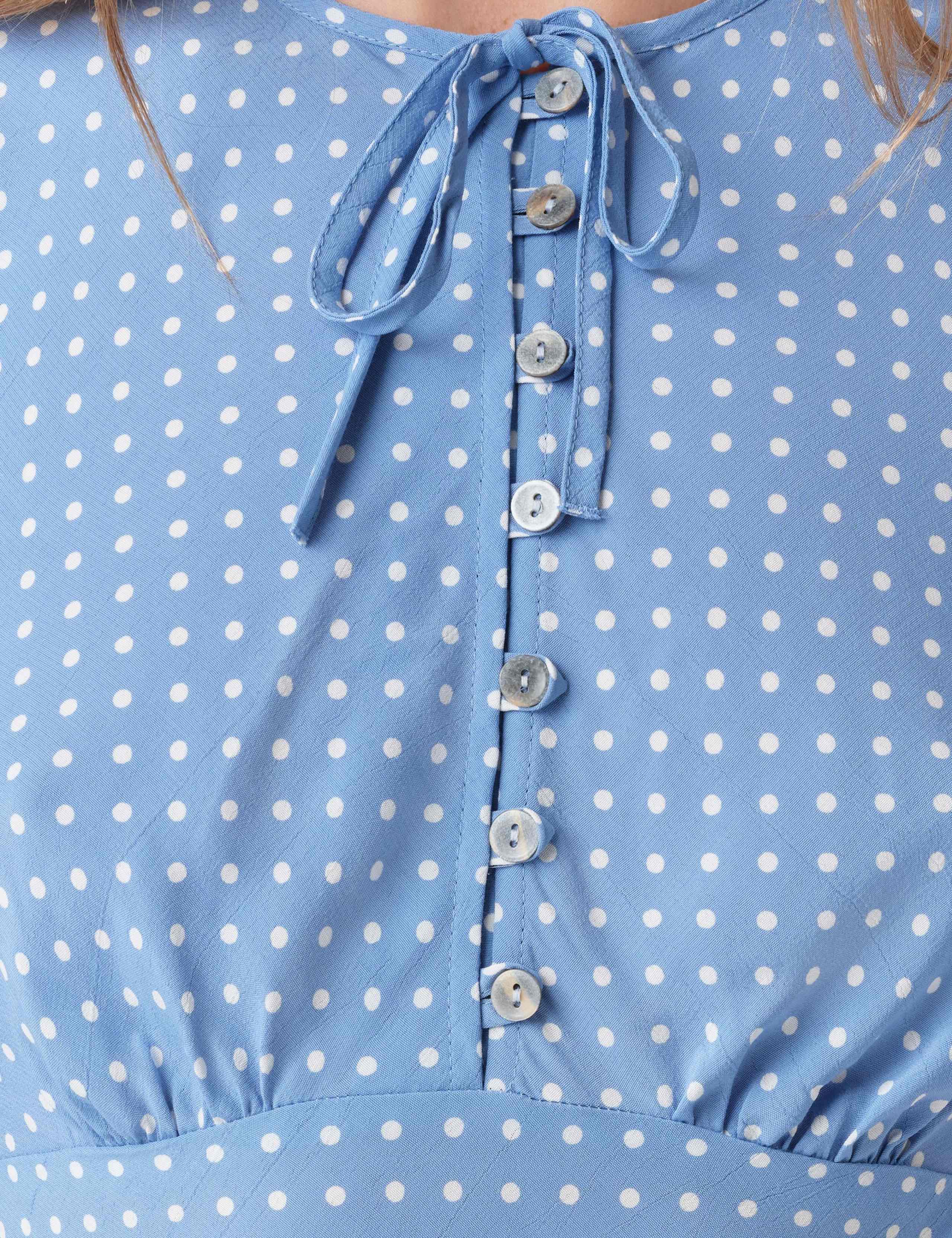 Polka Dot Tie Neck Midi Tea Dress 6 of 6