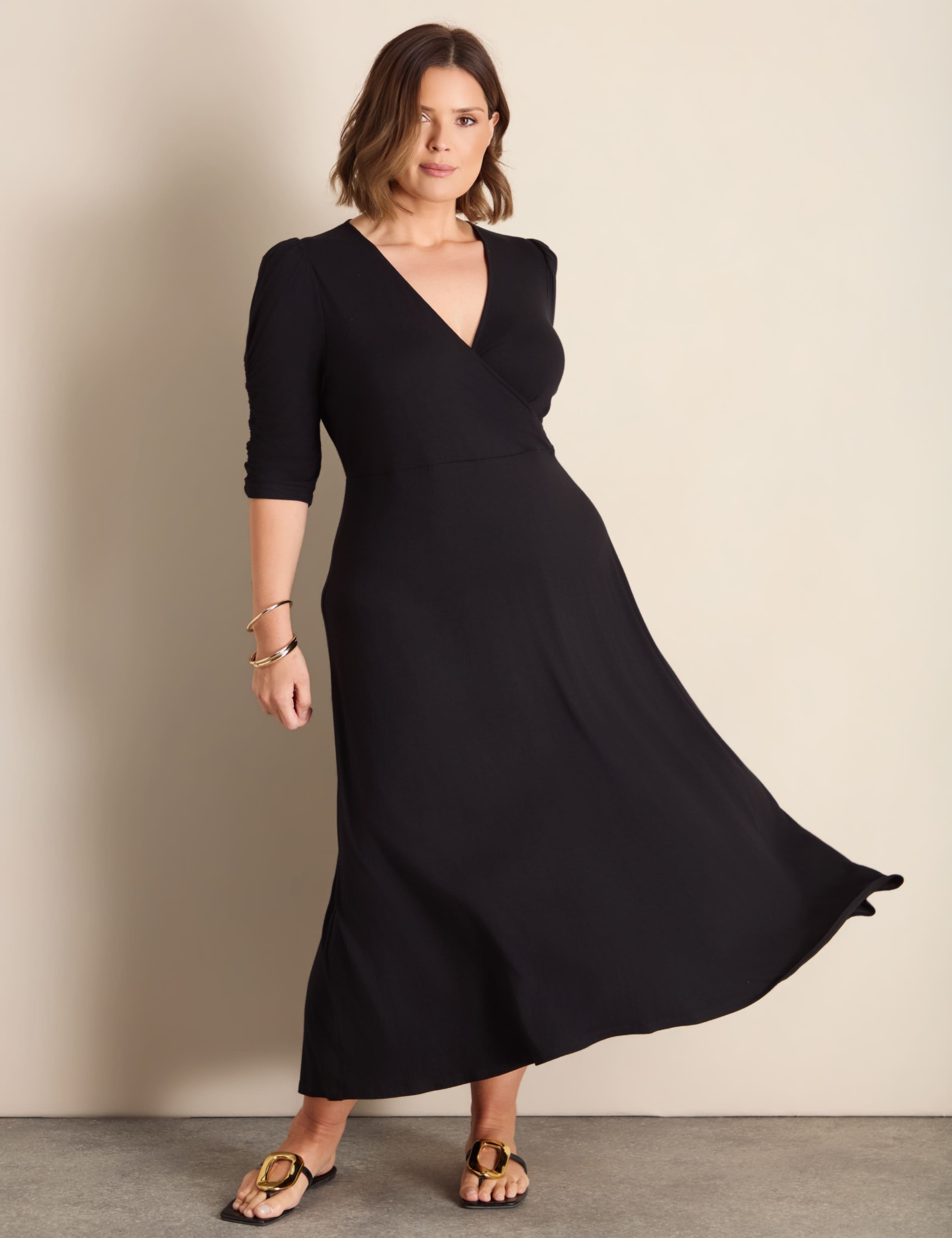 Jersey V-Neck Ruched Midaxi Wrap Dress 1 of 6