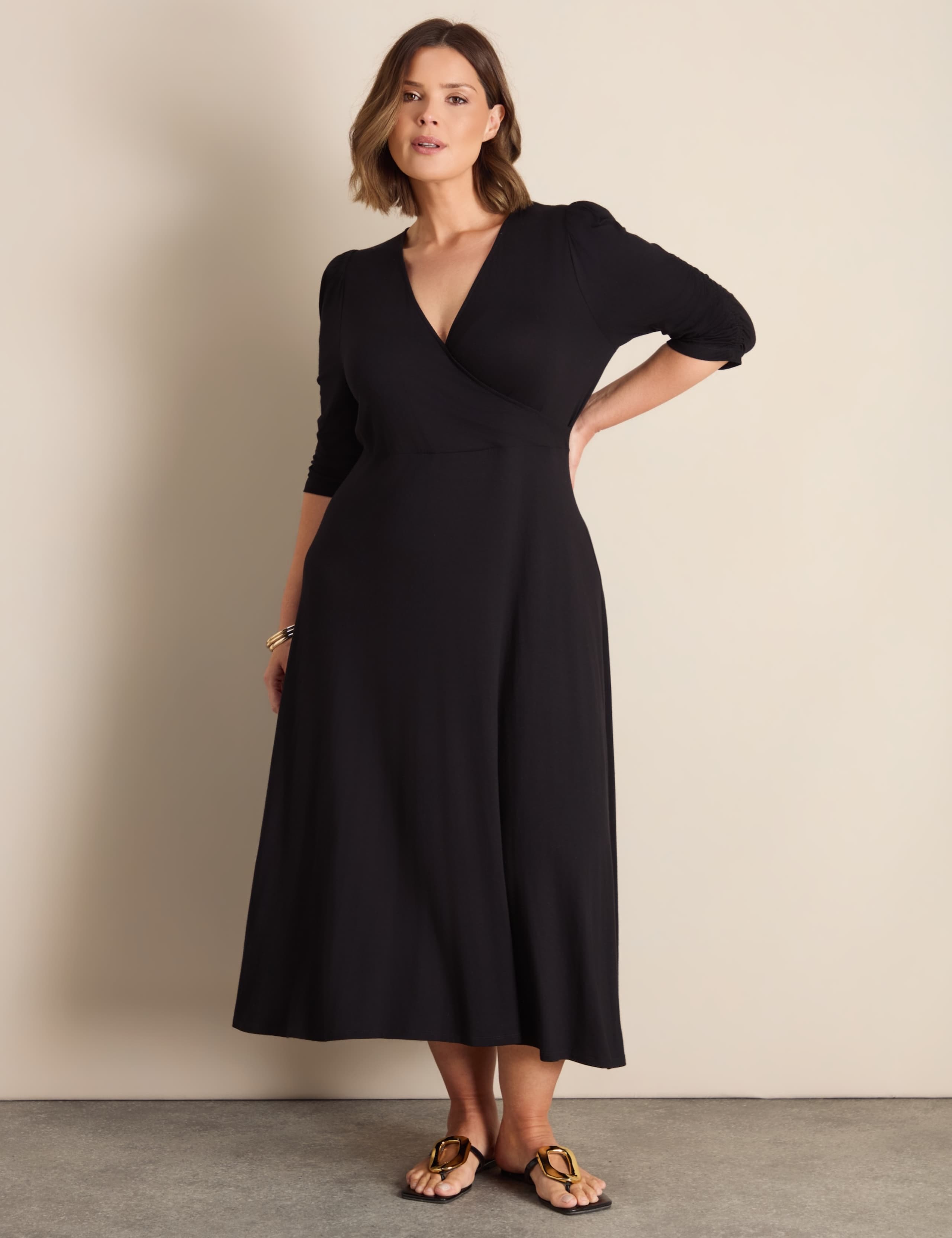 Jersey V-Neck Ruched Midaxi Wrap Dress 5 of 6