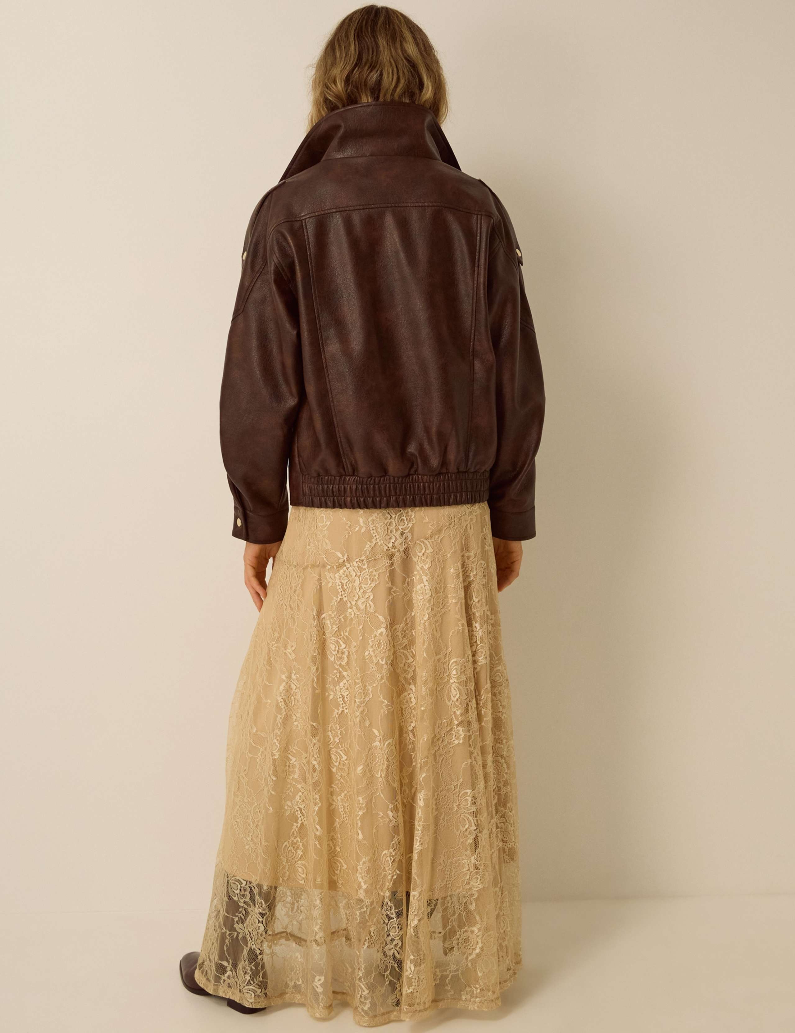 Faux Leather Funnel Neck Bomber Jacket 5 of 5