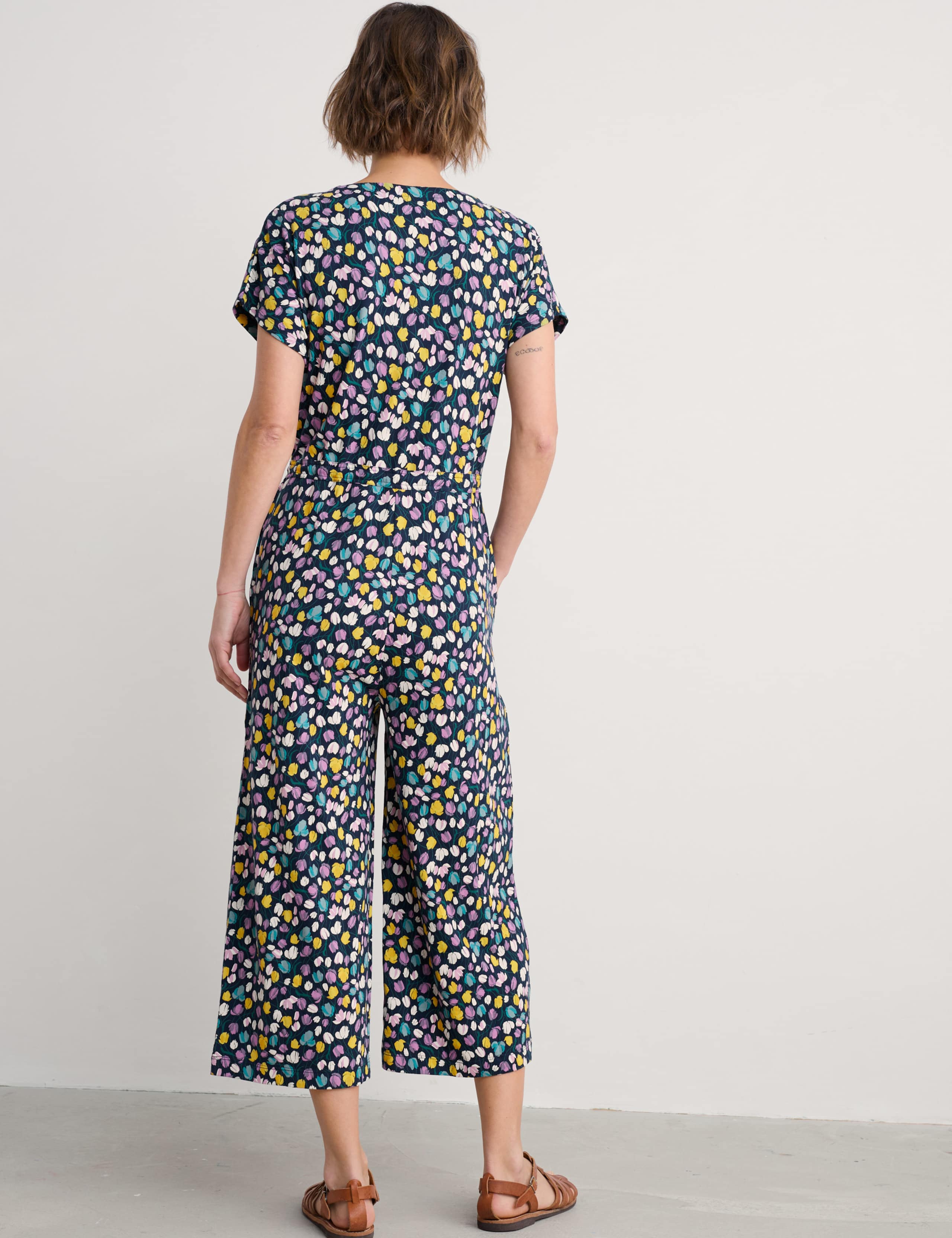 Cotton Rich Floral Short Sleeve Jumpsuit 3 of 4