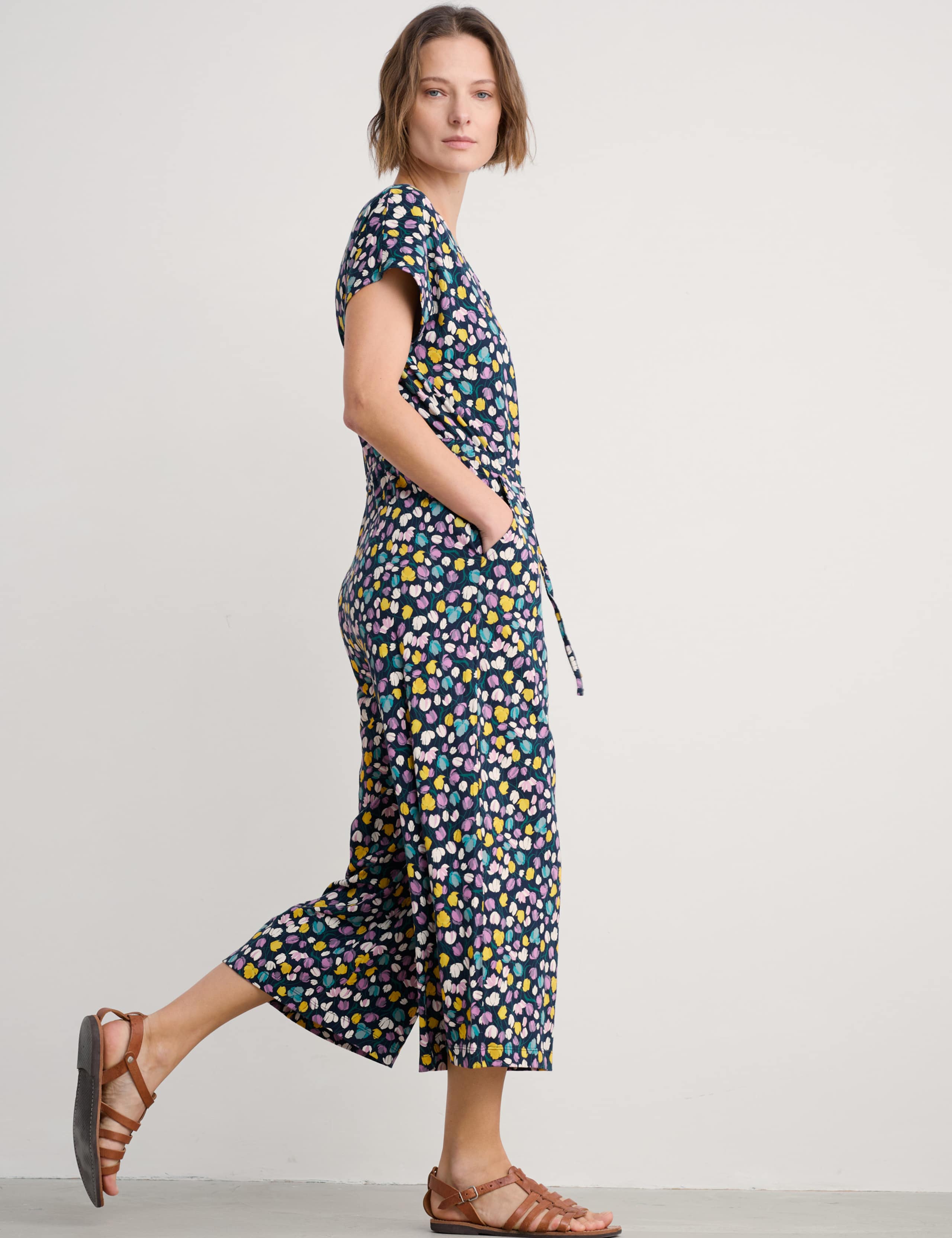 Cotton Rich Floral Short Sleeve Jumpsuit 4 of 4