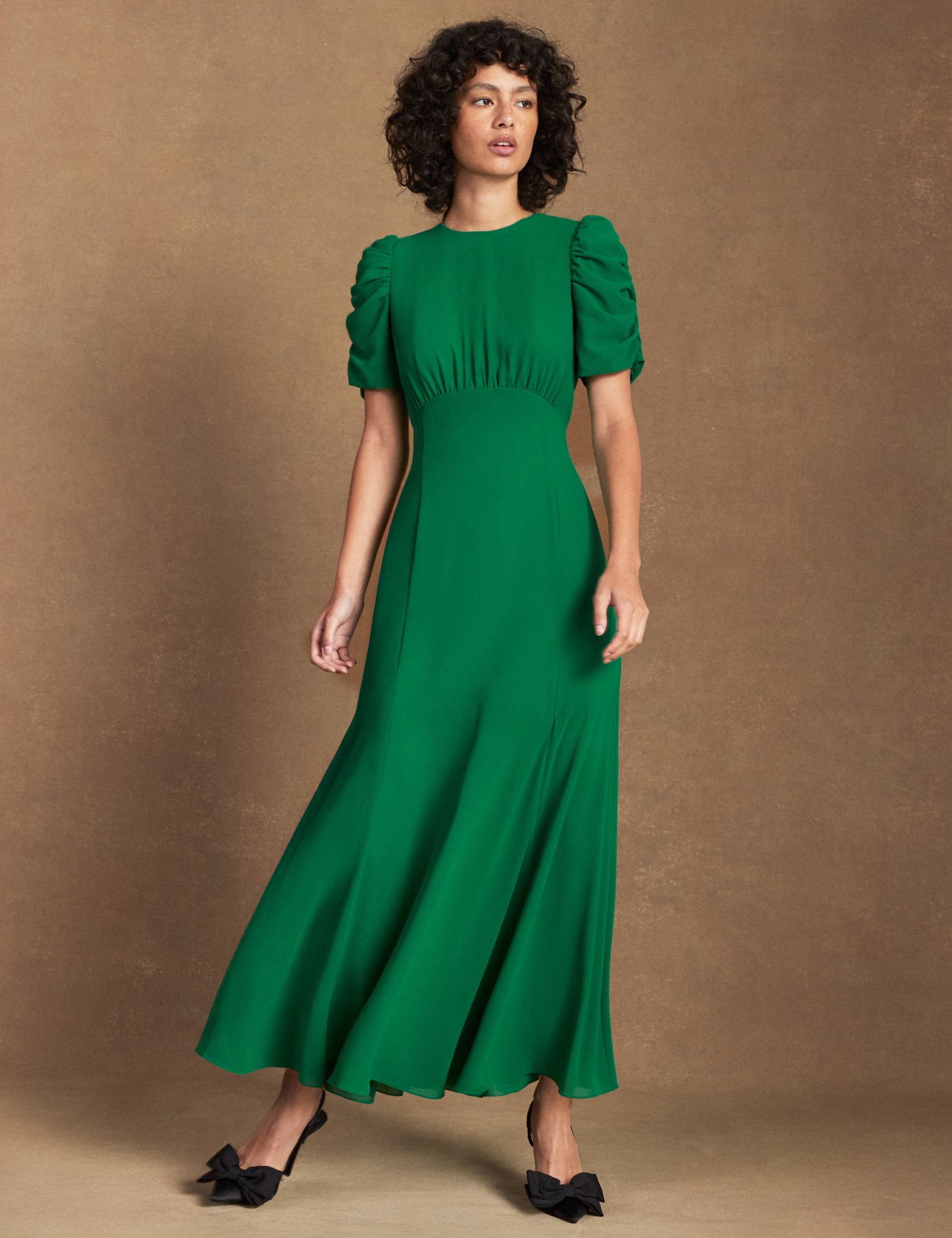 Sheer Skirt Puff Sleeve Maxi Skater Dress 1 of 5