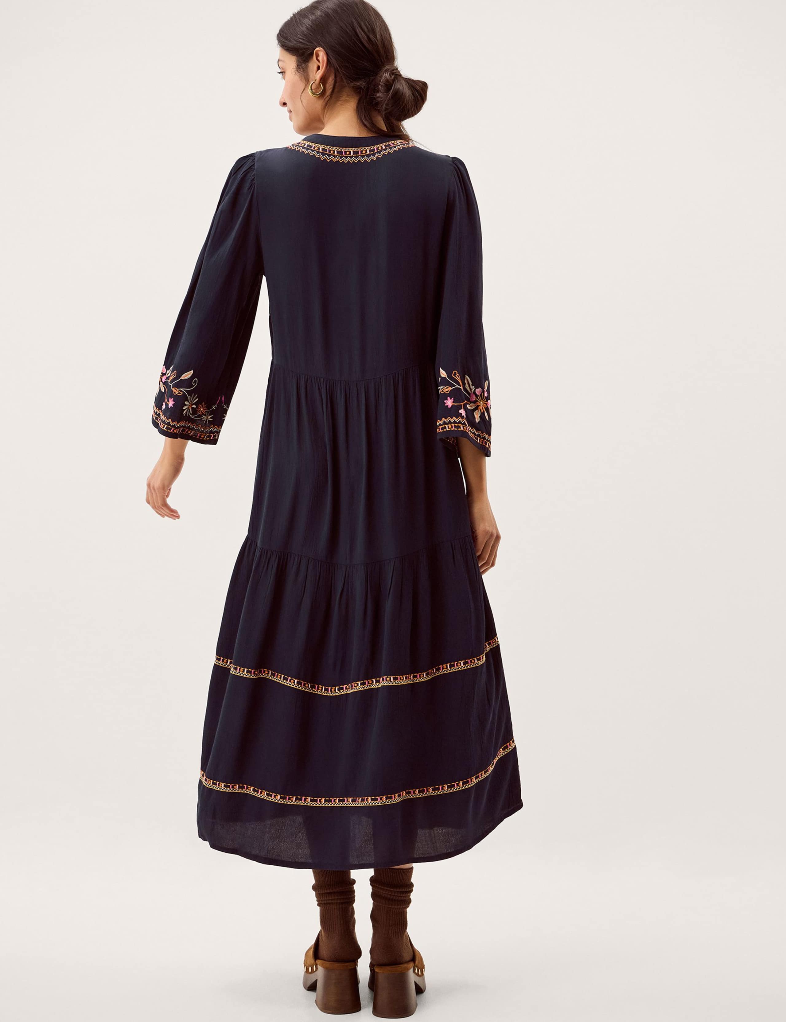 Embroidered Midi Smock Dress 4 of 5