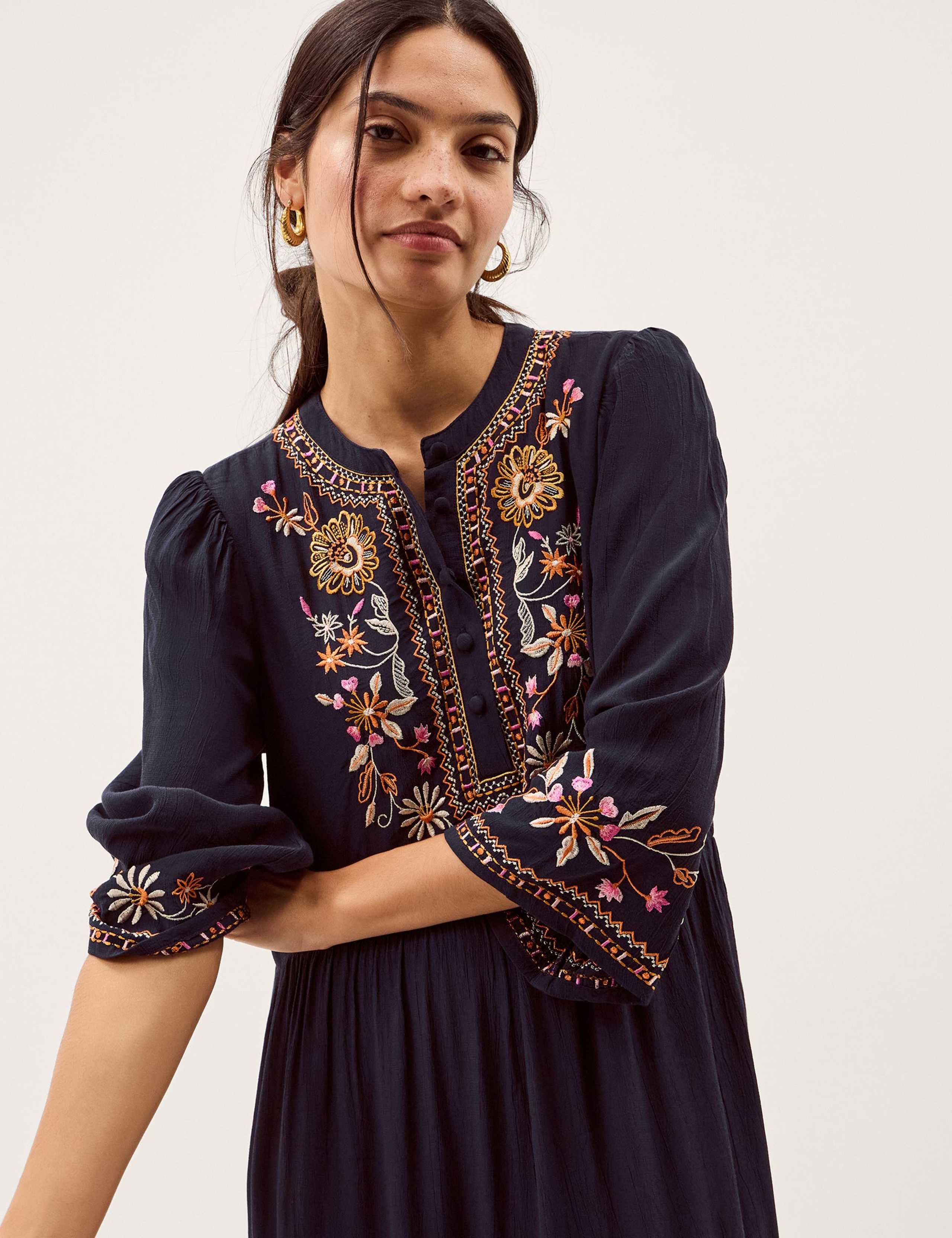 Embroidered Midi Smock Dress 5 of 5