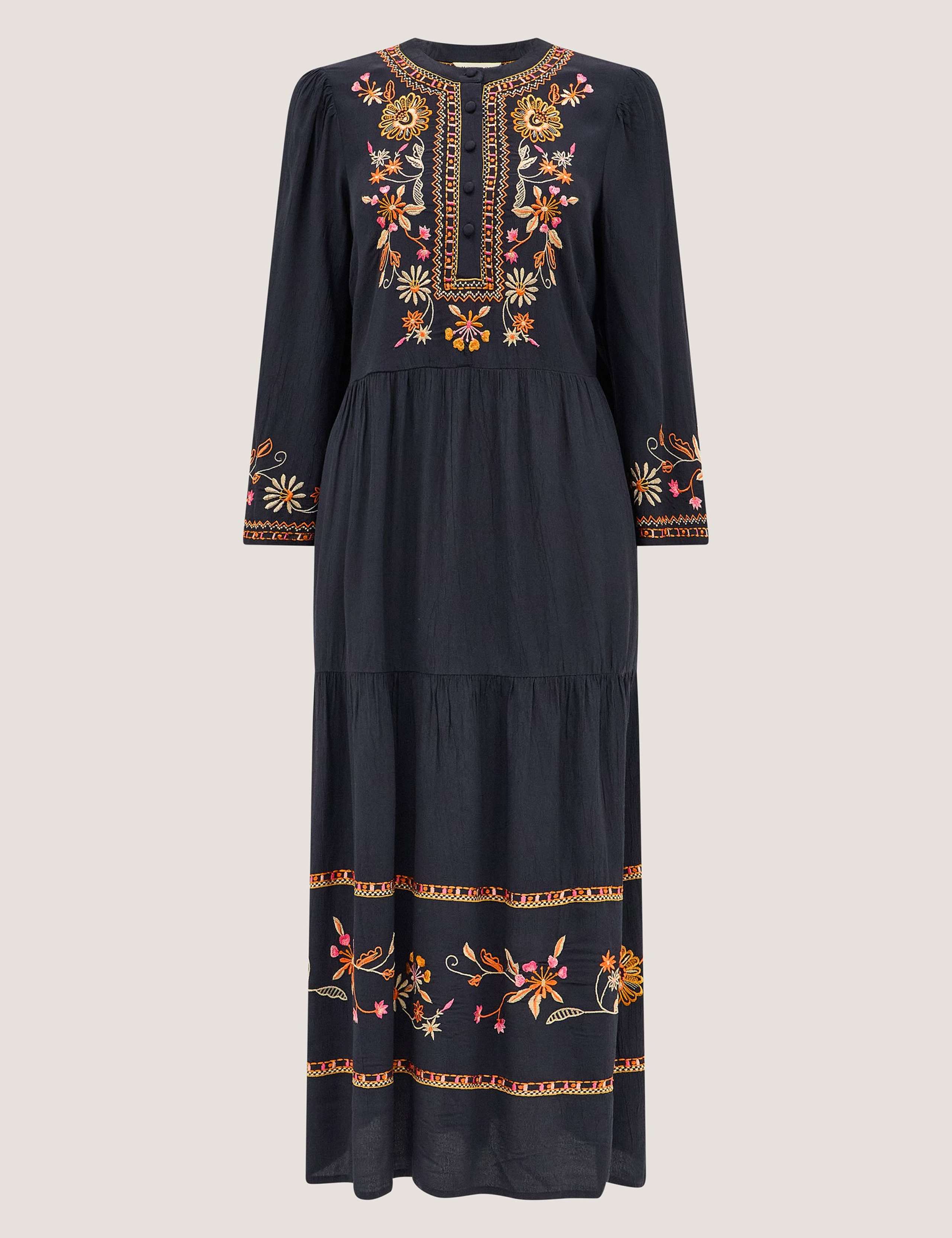 Embroidered Midi Smock Dress 2 of 5