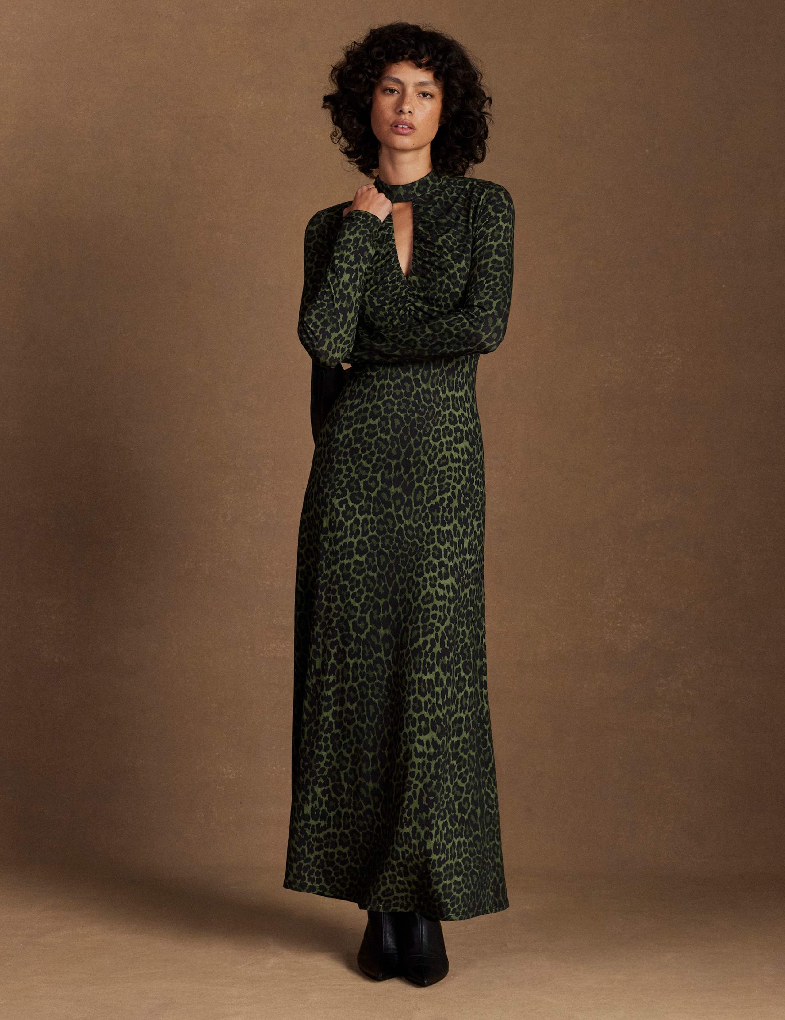 Animal Print High Neck Midi Column Dress 2 of 4