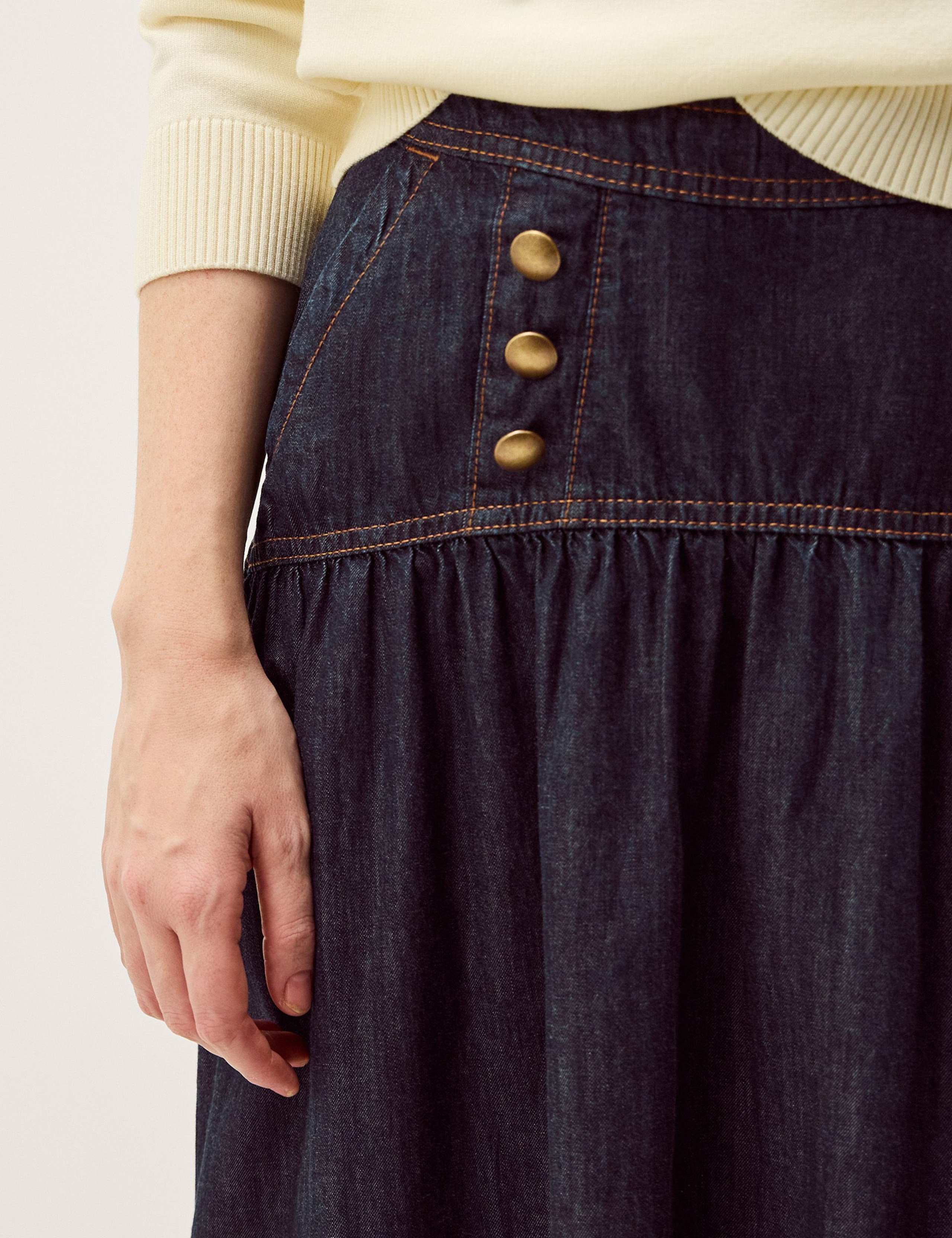 Denim Button Detail Midi Skirt 2 of 5