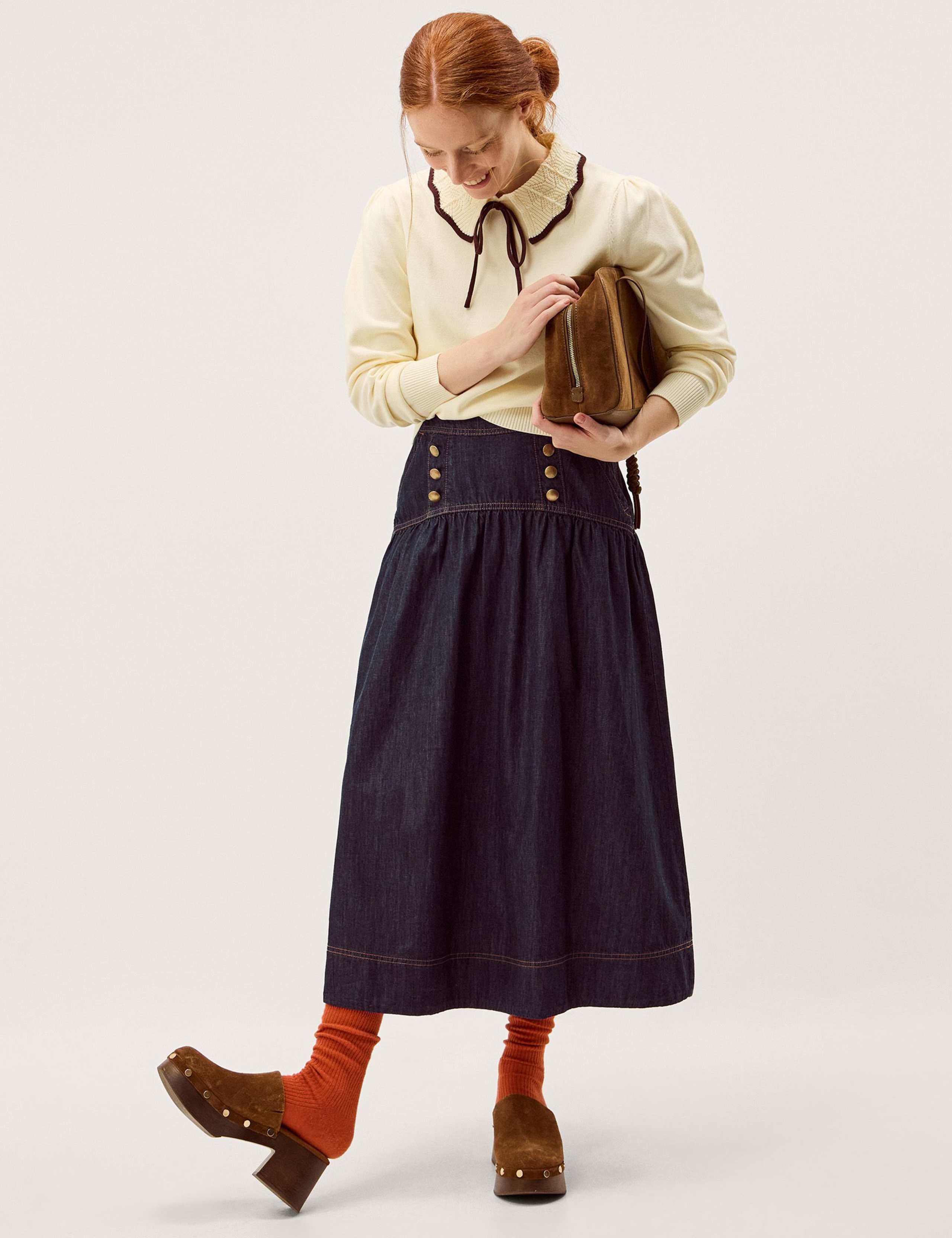 Denim Button Detail Midi Skirt 3 of 5