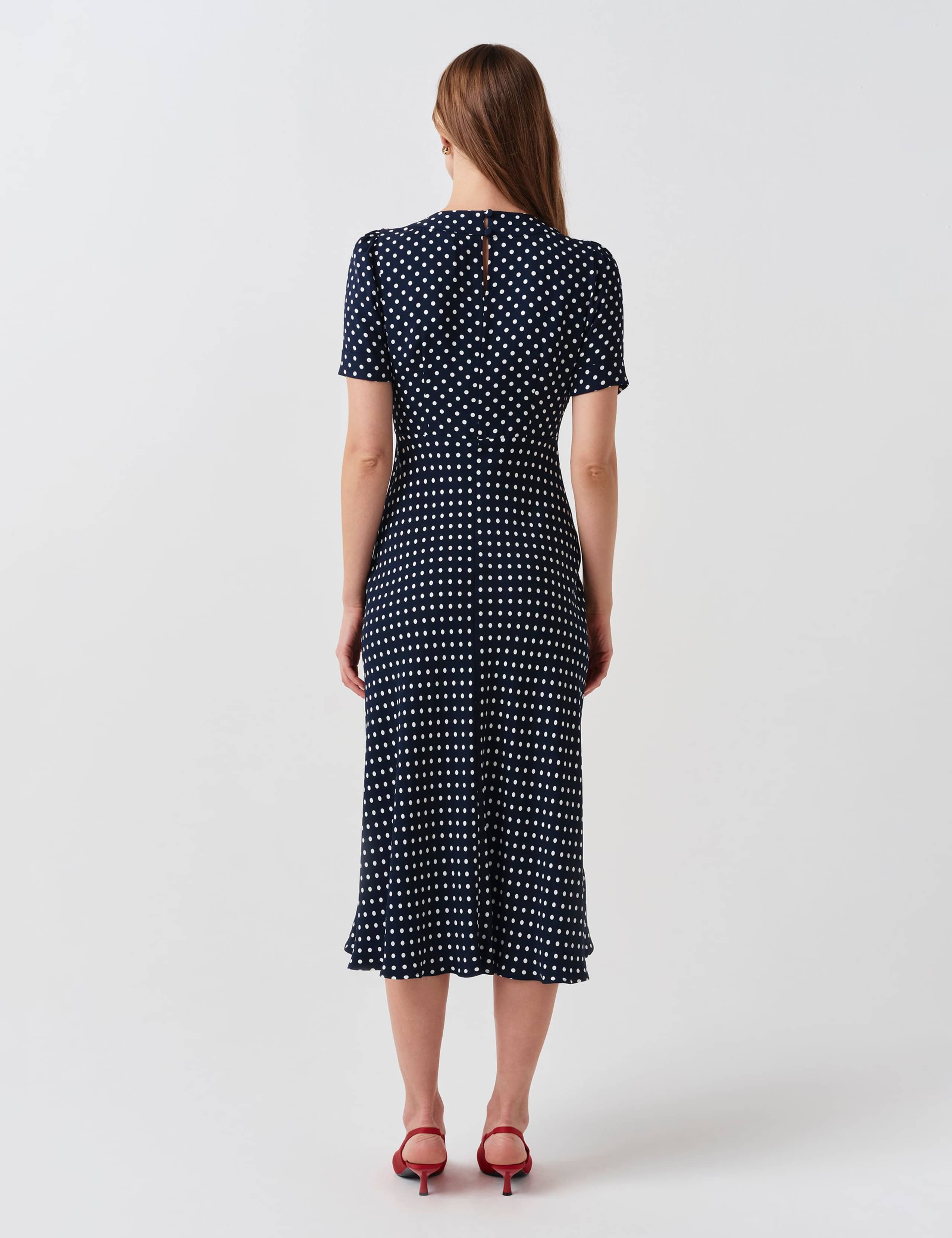 Polka Dot Tie Detail Midi Tea Dress 3 of 6