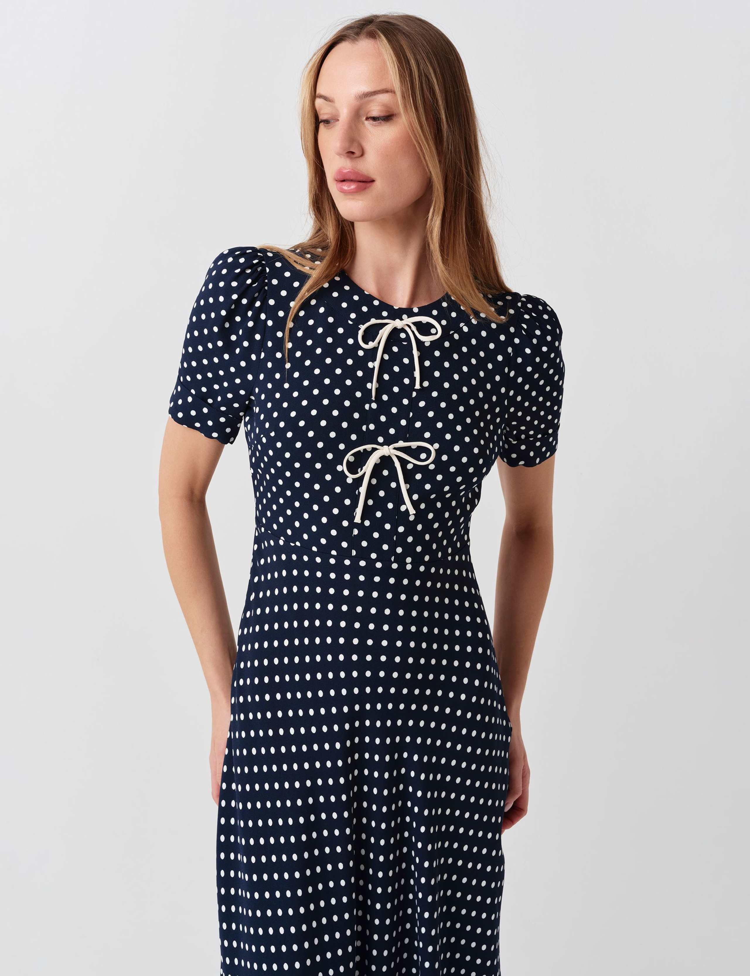 Polka Dot Tie Detail Midi Tea Dress 4 of 6