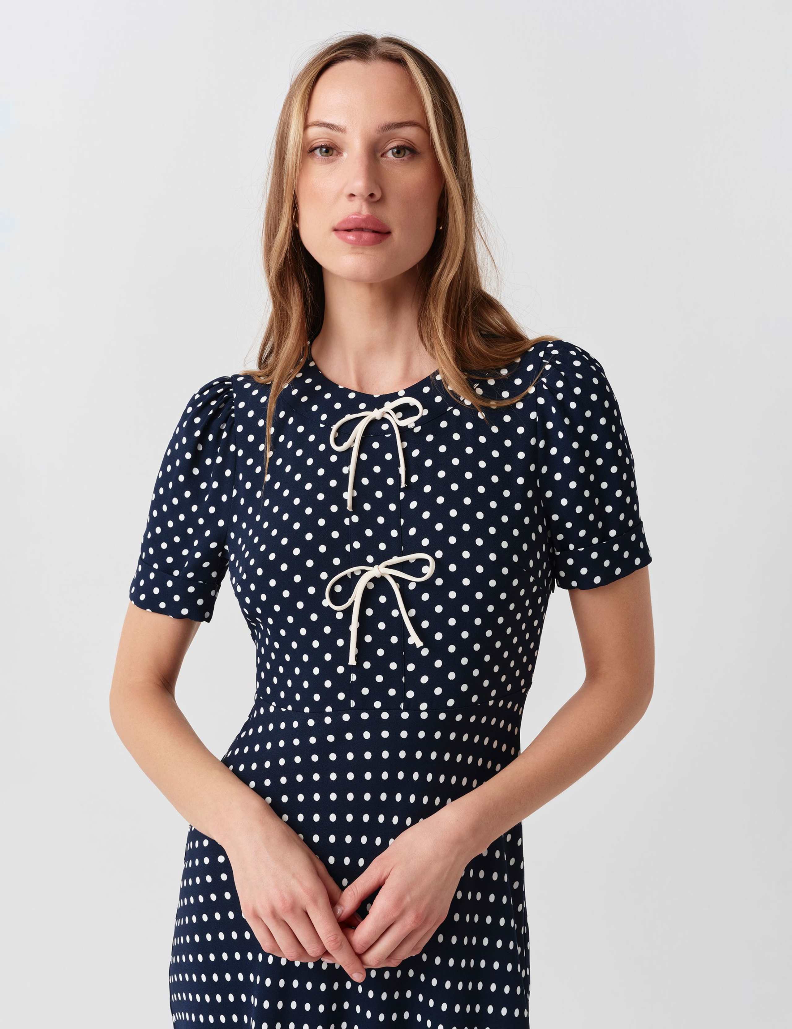 Polka Dot Tie Detail Midi Tea Dress 5 of 6