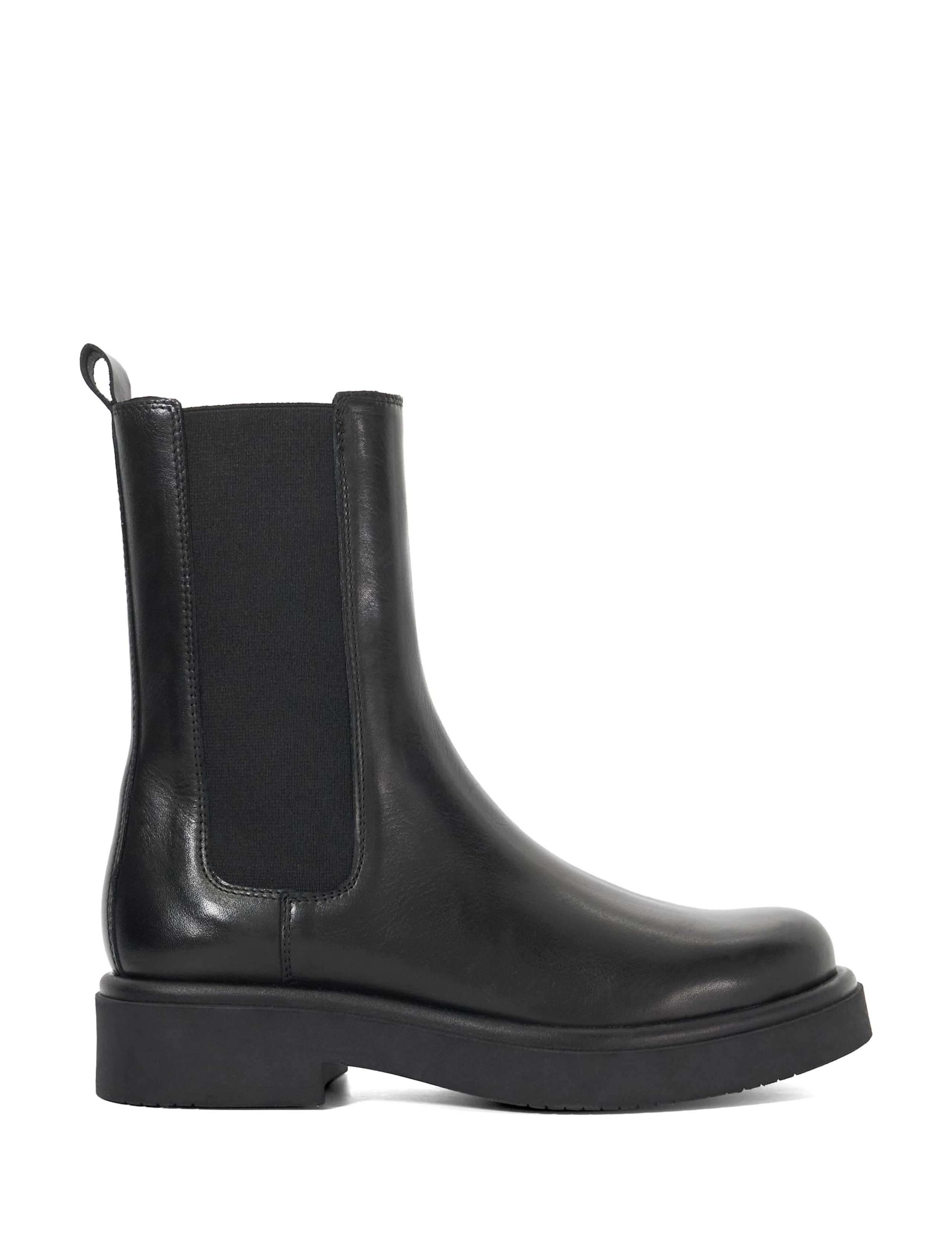 Leather Block Heel Round Toe Chelsea Boots 1 of 4