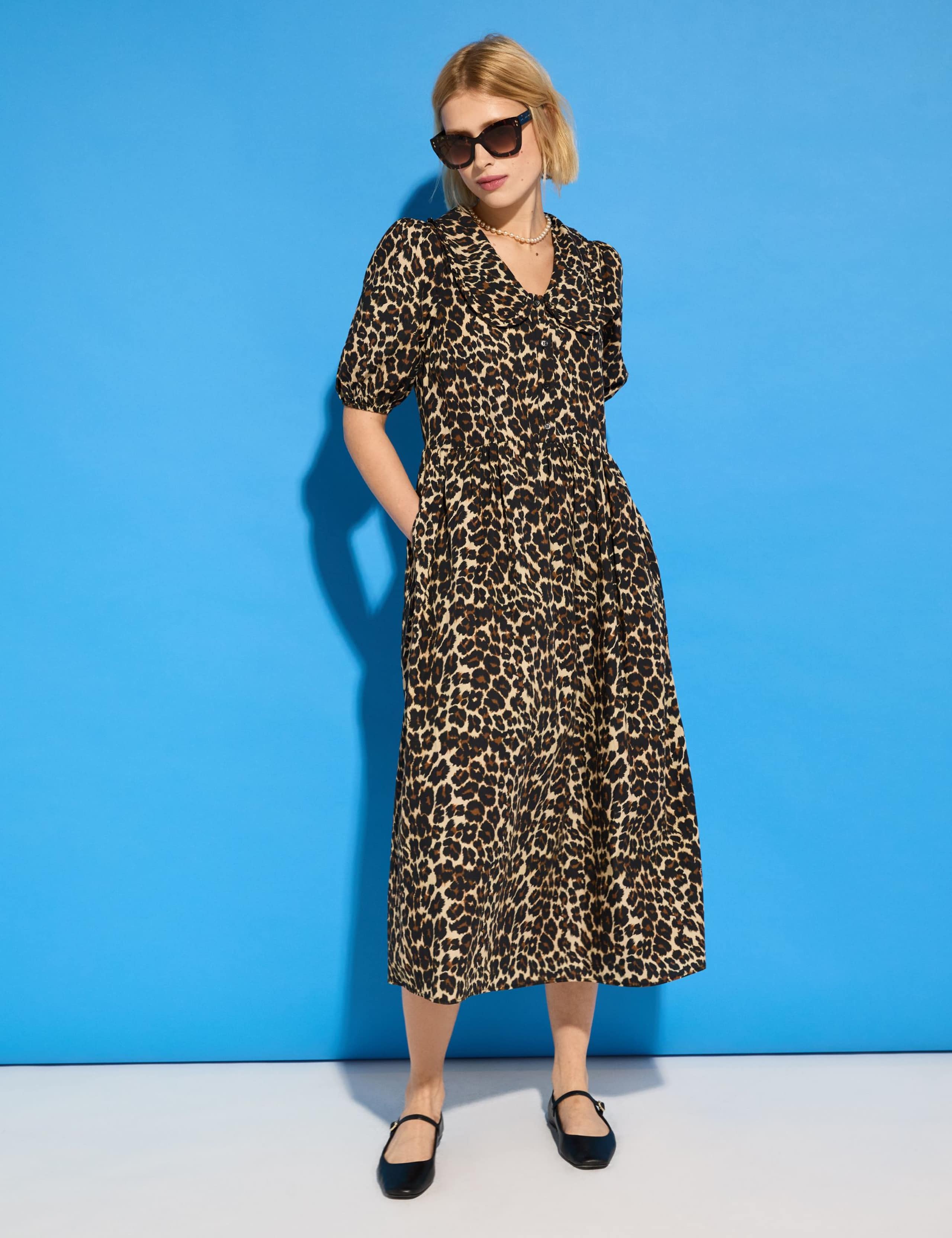 Pure Cotton Animal Print Midi Shirt Dress 3 of 5