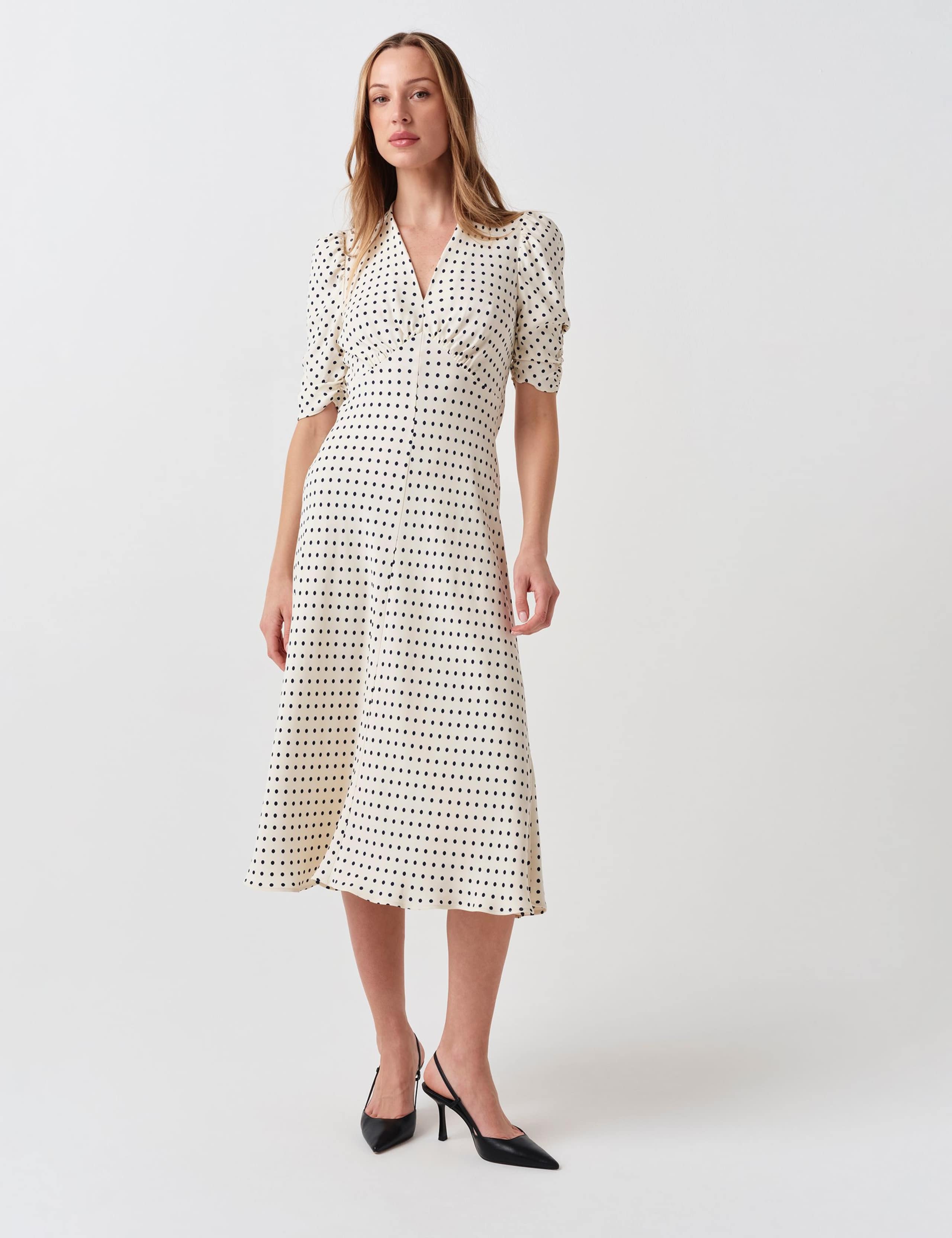 Crepe Polka Dot V-Neck Midi Tea Dress 2 of 6