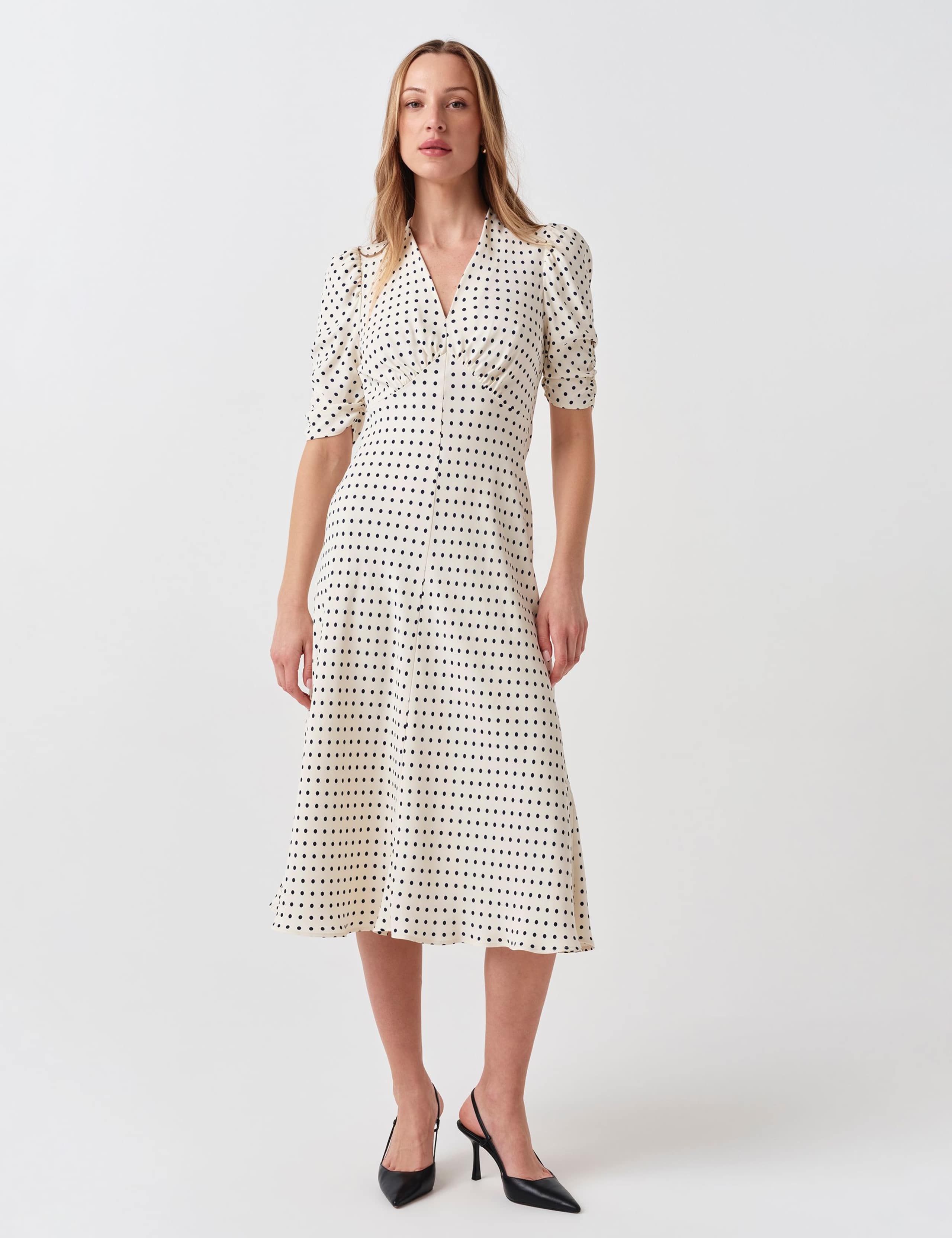 Crepe Polka Dot V-Neck Midi Tea Dress 3 of 6