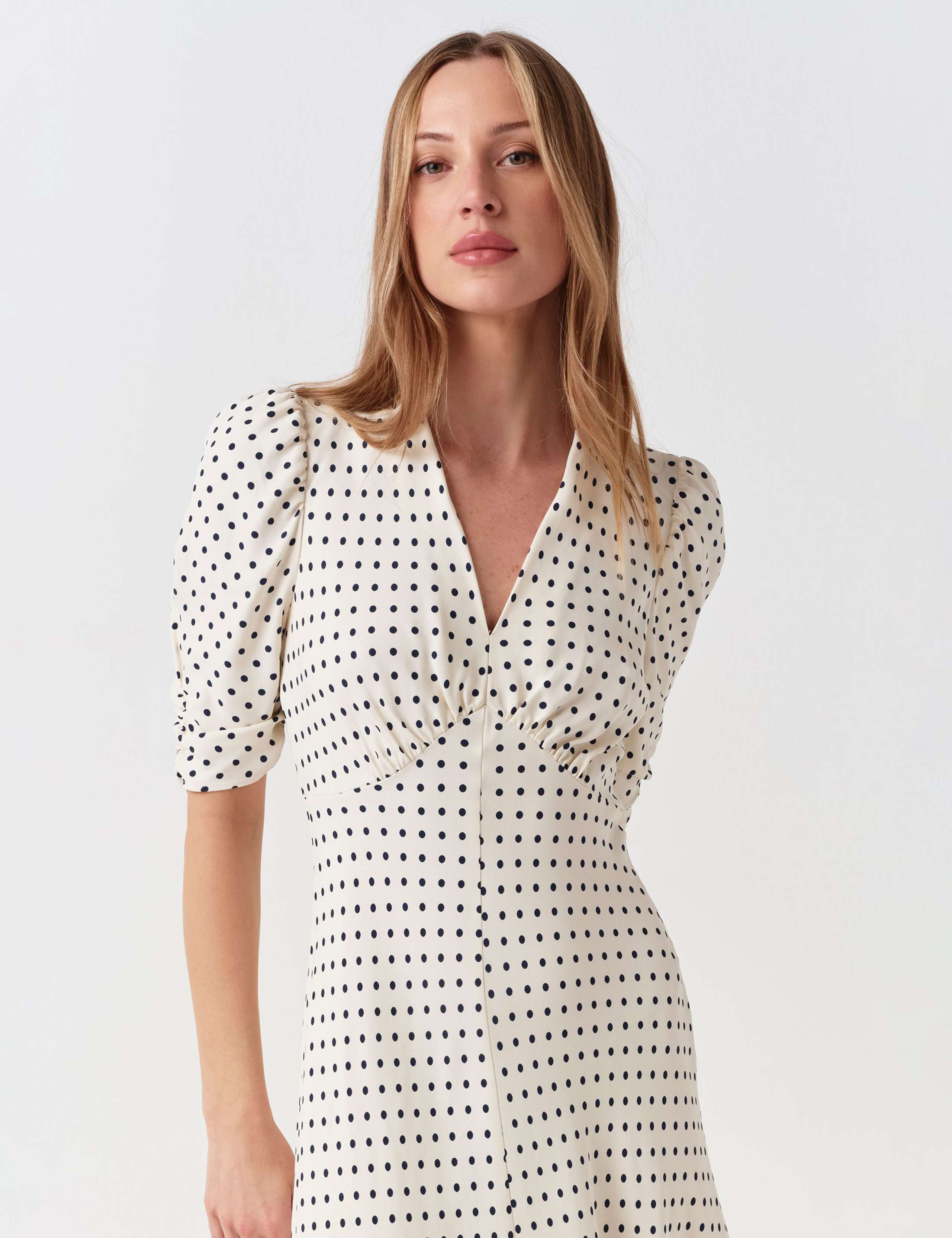 Crepe Polka Dot V-Neck Midi Tea Dress 5 of 6