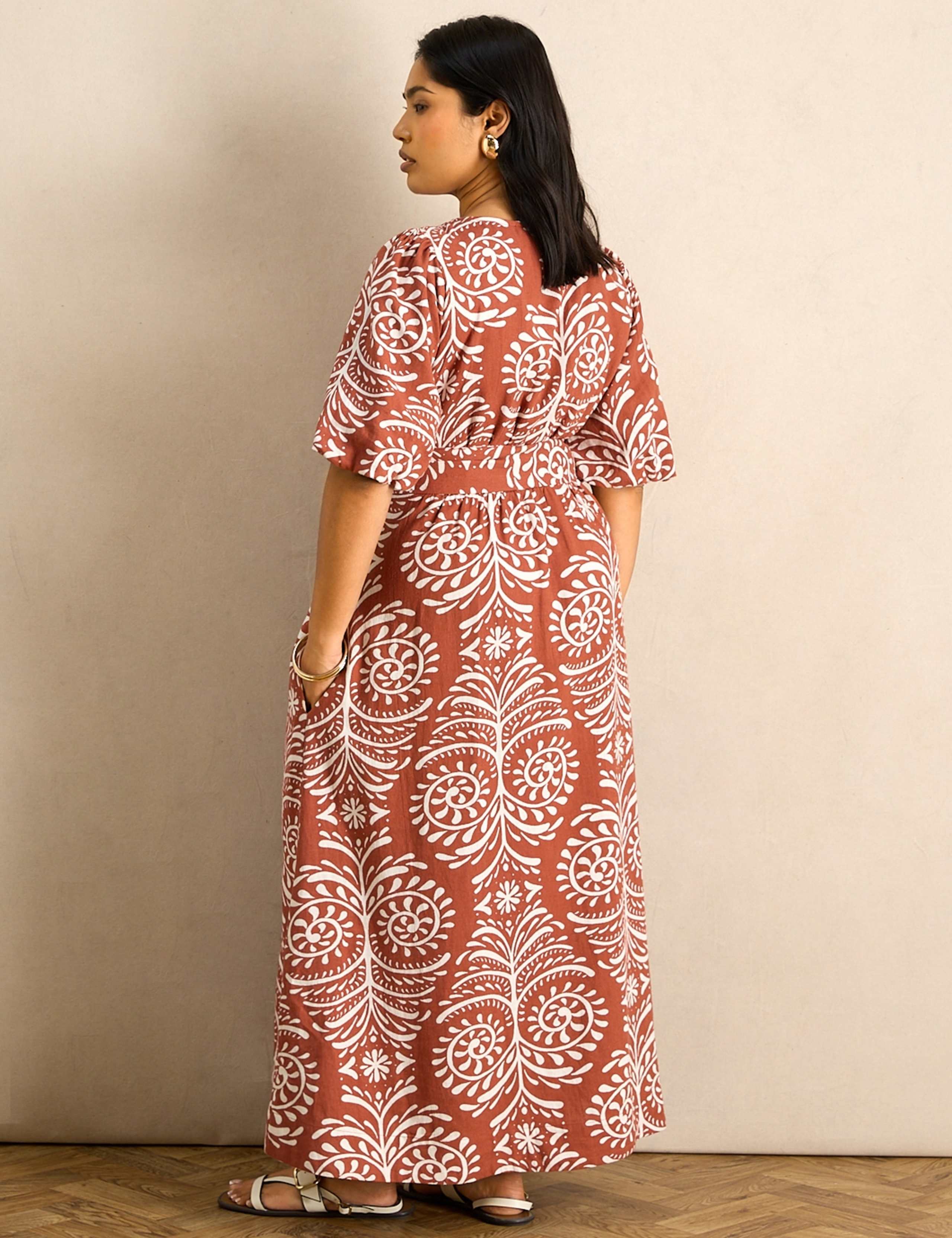 Linen Blend Printed V-Neck Midaxi Wrap Dress 5 of 6