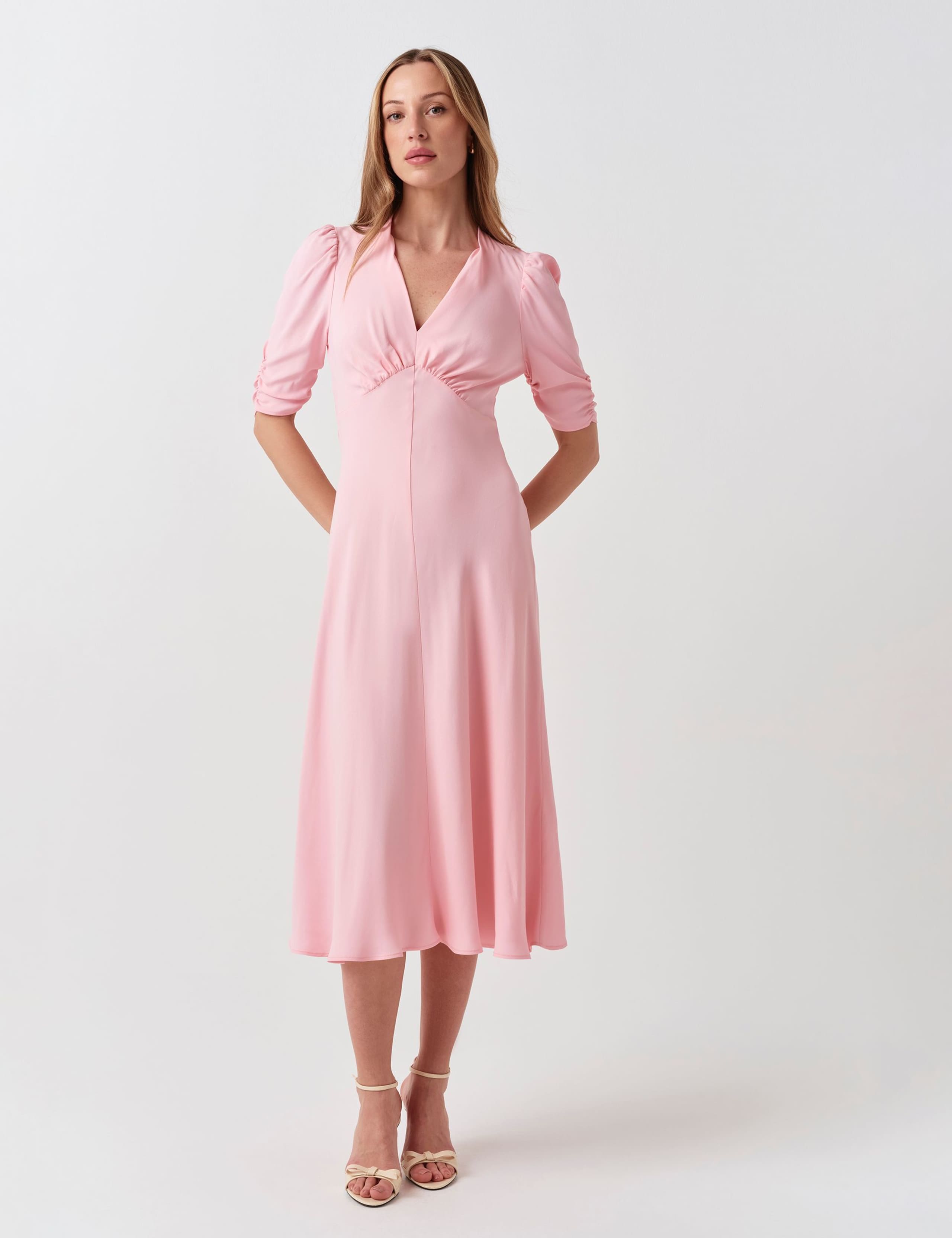 Crepe V-Neck Midi Tea Dress 2 of 6