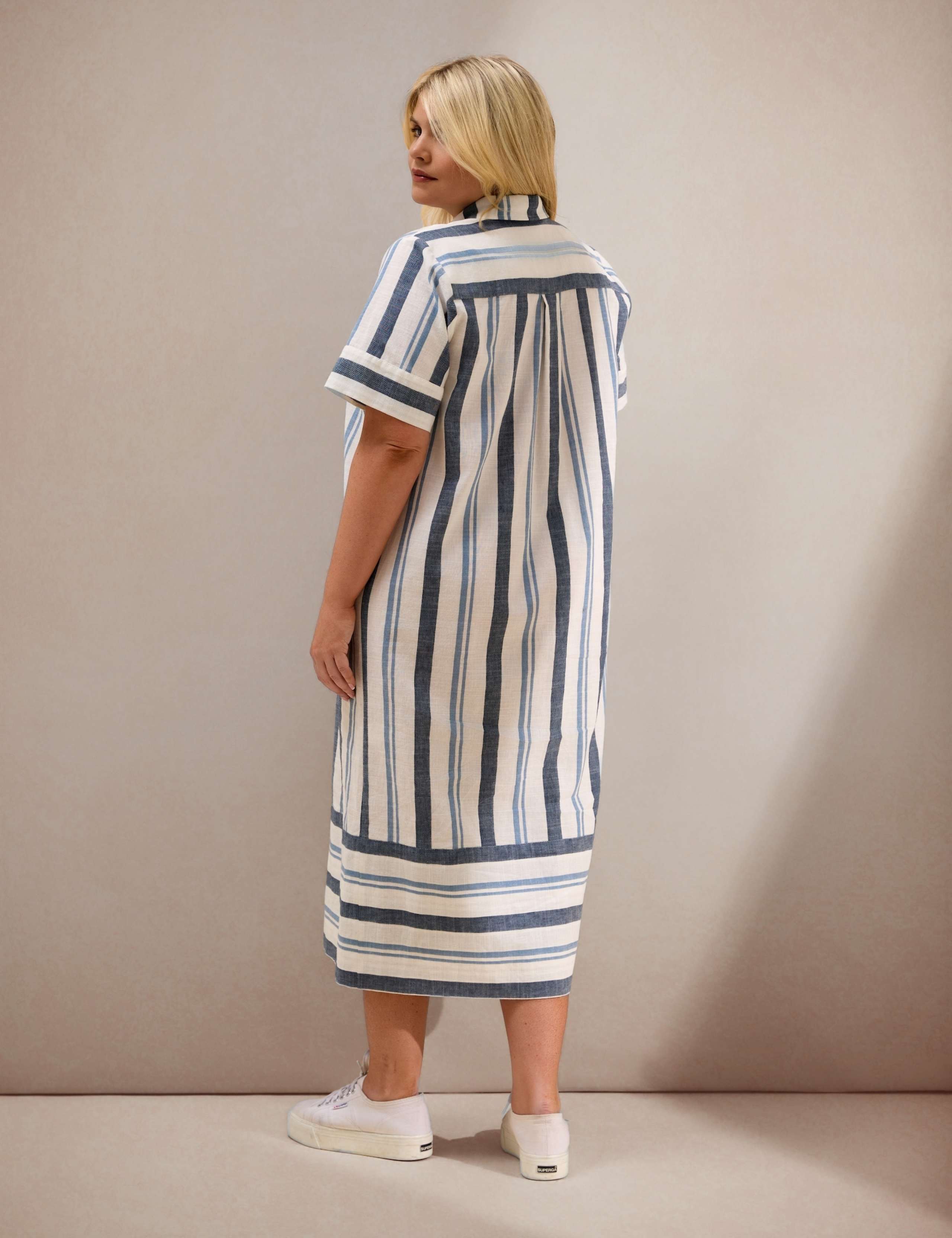 Cotton Rich Striped Midi Shirt Dress 2 of 4