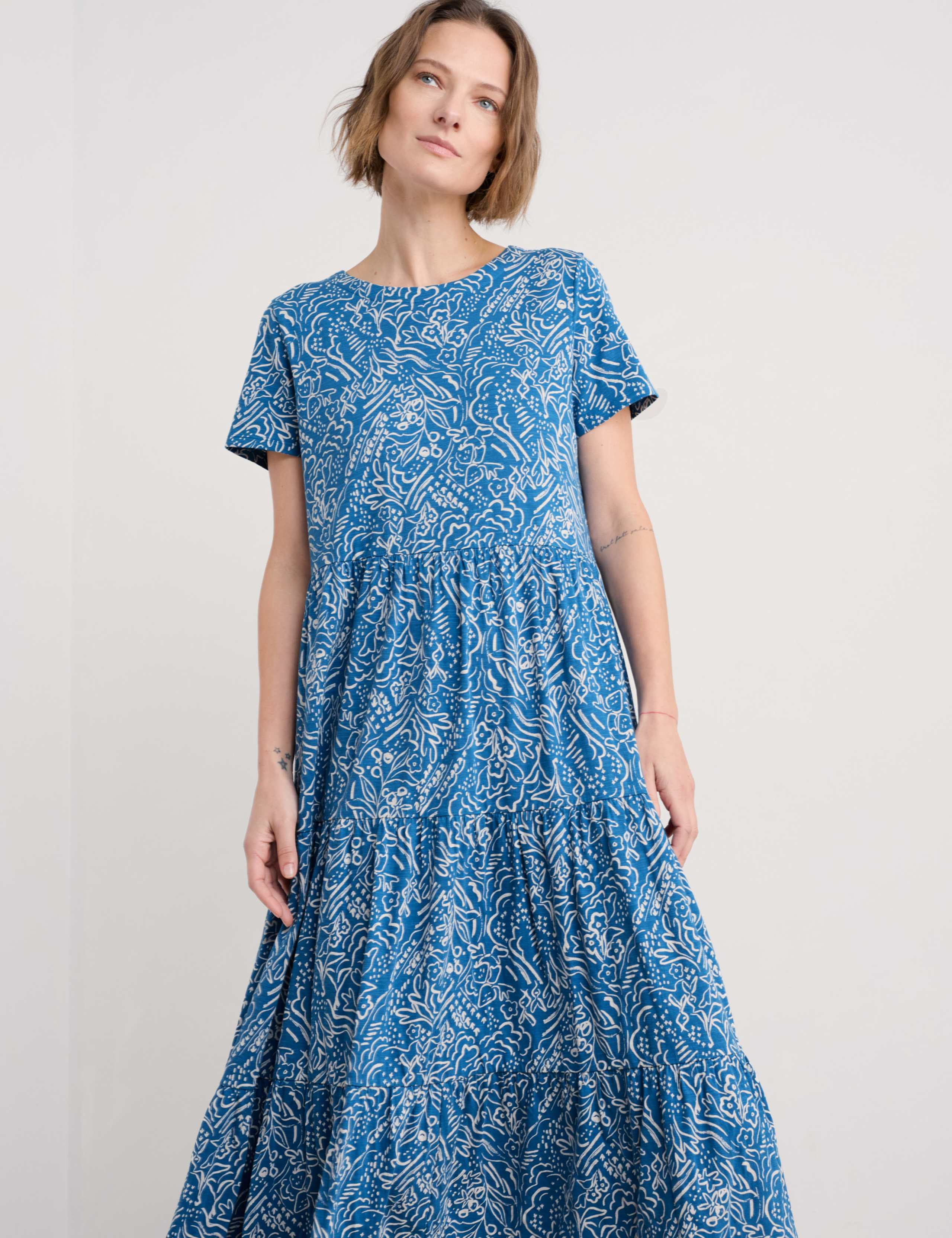 Pure Cotton Floral Midaxi Tiered Dress 1 of 5