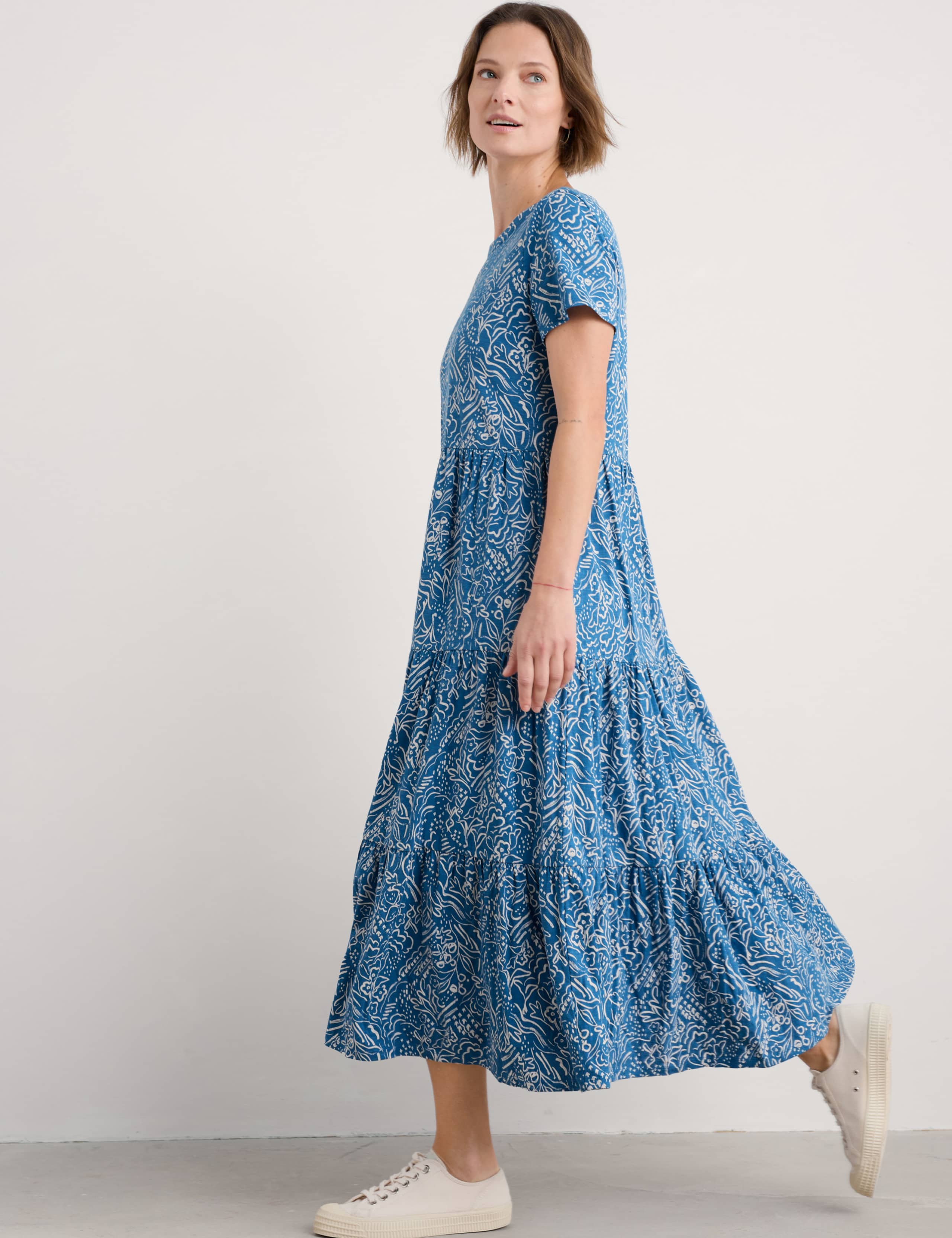 Pure Cotton Floral Midaxi Tiered Dress 4 of 5